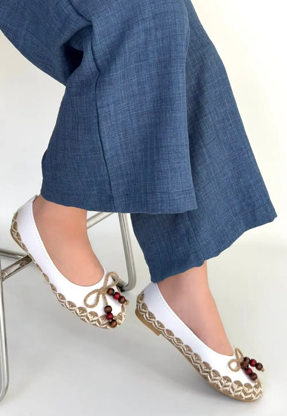 Ilwe Beyaz Cilt Babet Ayakkabı Ilwe Beyaz Cilt Babet Ayakkabı