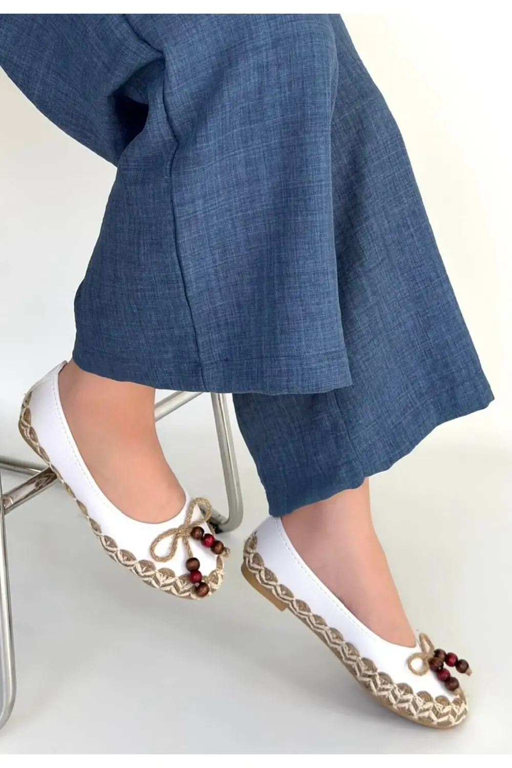 Ilwe Beyaz Cilt Babet Ayakkabı Ilwe Beyaz Cilt Babet Ayakkabı