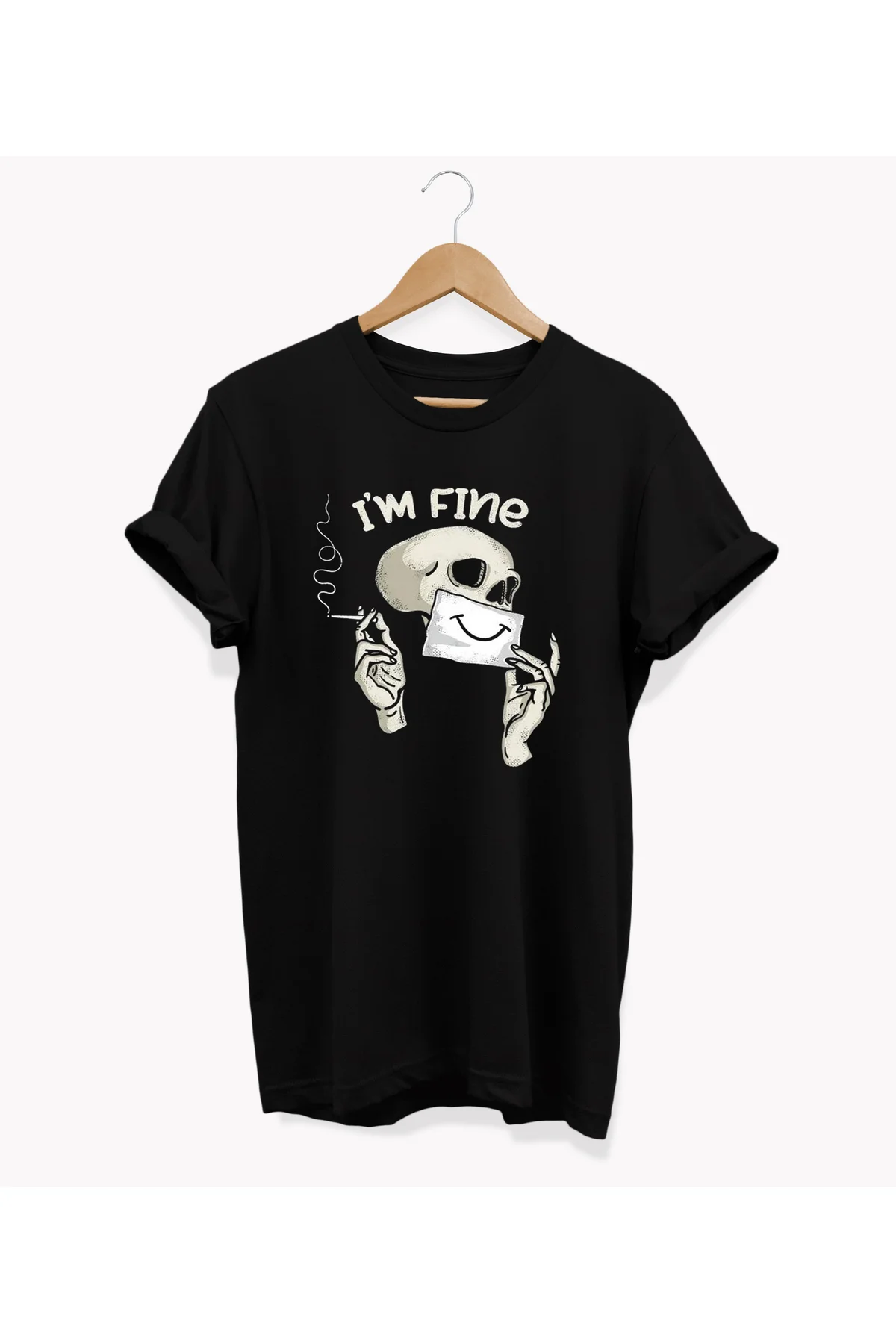 , Im Fıne Baskılı, %100 Pamuk, Bisiklet Yaka, Oversize T-shirt, B
