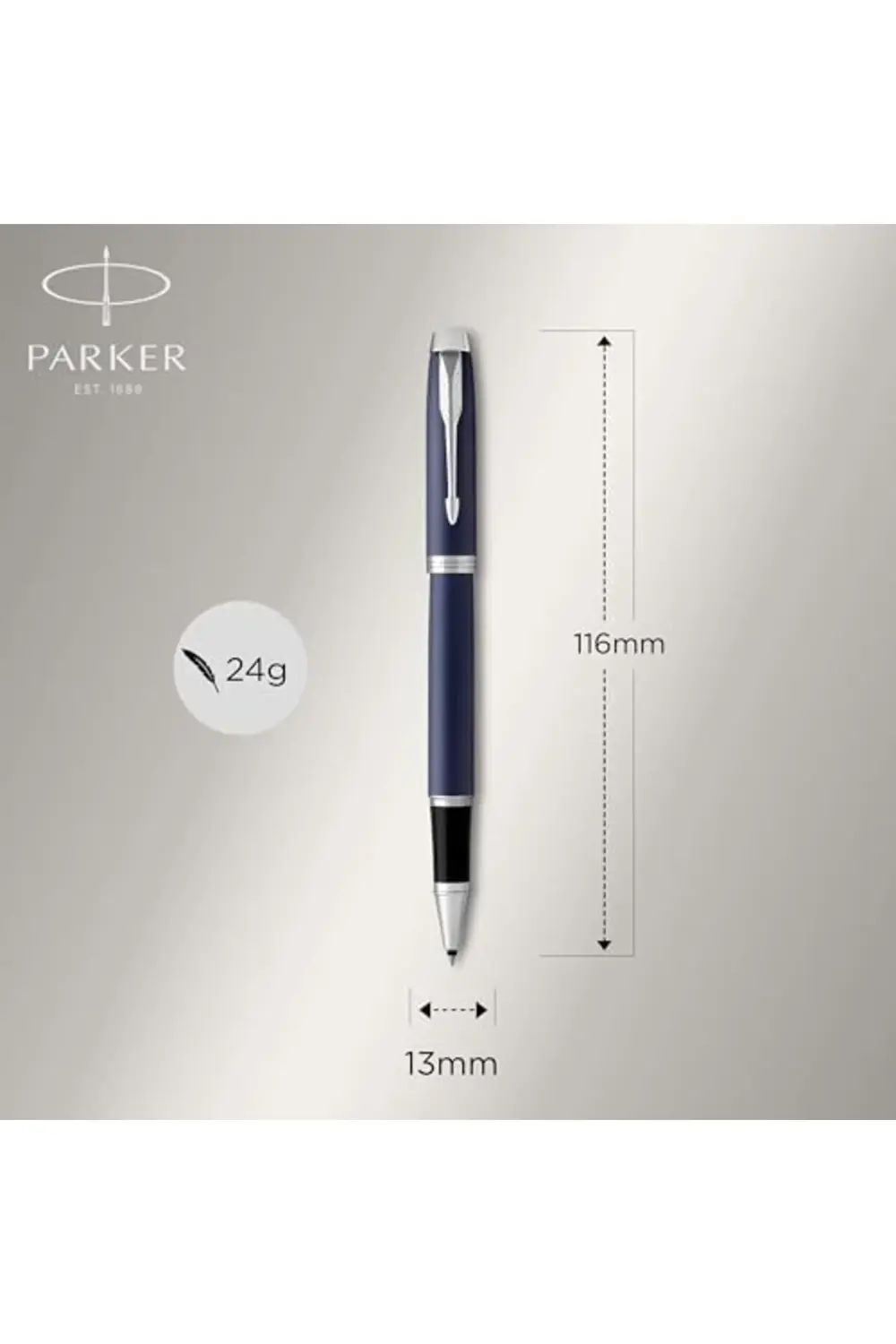 Im Koyu Mavi Krom Tasarımlı Roller Kalem, İnce Uç, Siyah Mürekkep