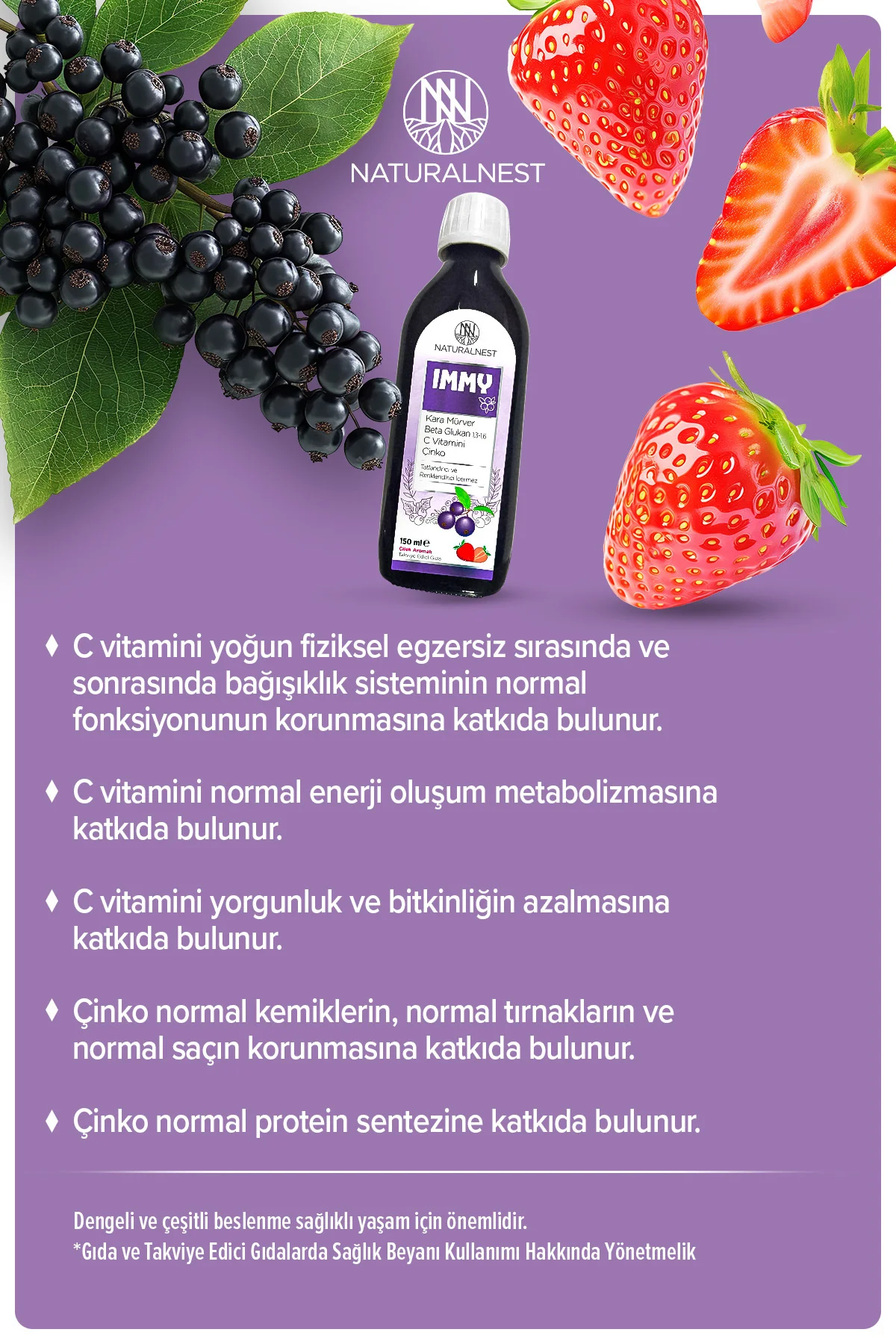 Immy Şurup 150 ml - Beta Glukan, Kara Mürver, C Vitamini, Çinko