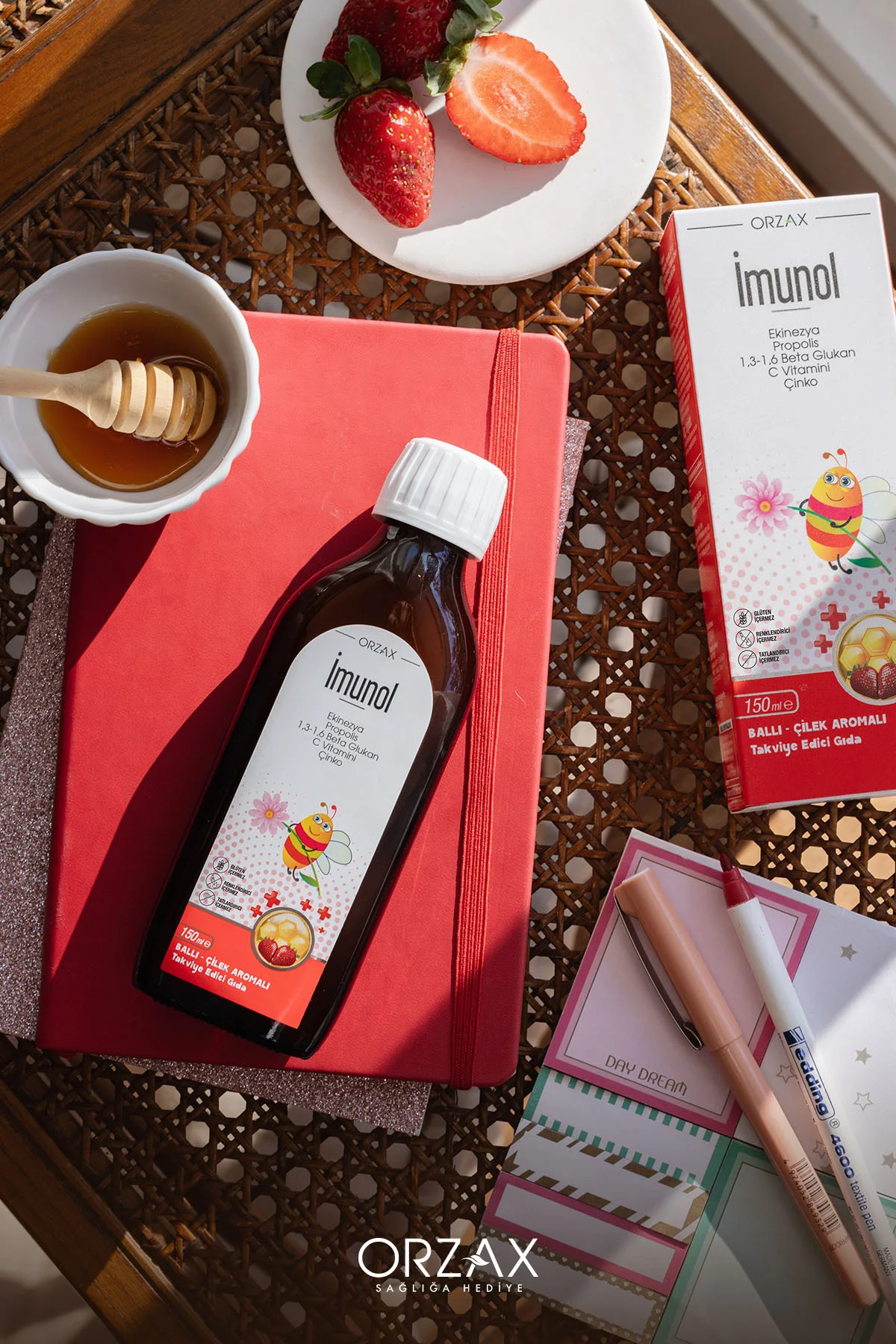 Imunol - Ekinezya, Propolis, 1,3/1,6 Beta Glukan, C Vitamini, Çinko- Ballı Çilek Aromalı Şurup 150ml