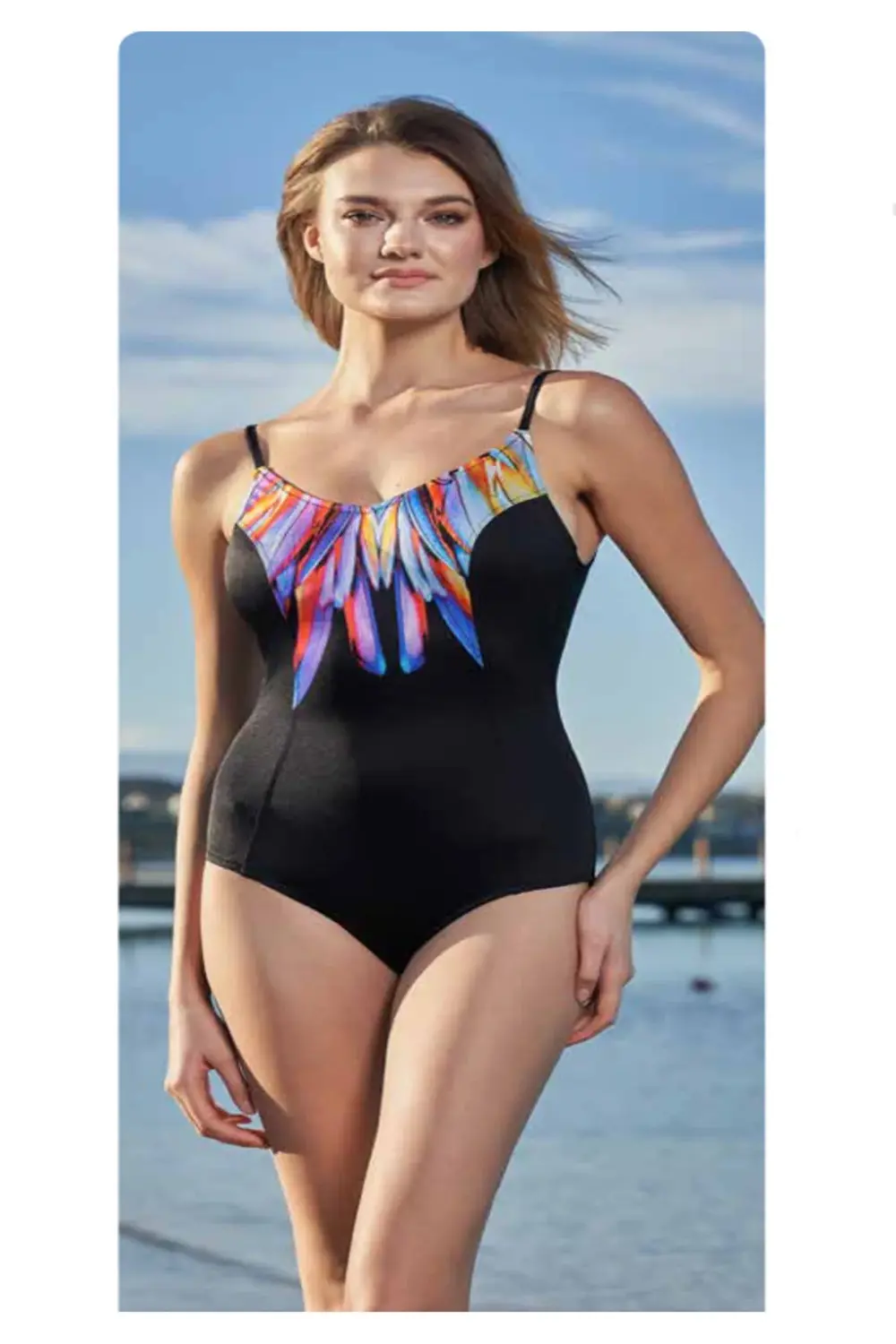 İnce Askı V Yaka Mayo Siyah