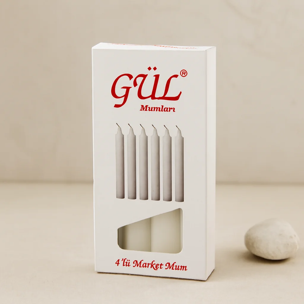 İnce Gül Mum 12 cm 4'lü Beyaz