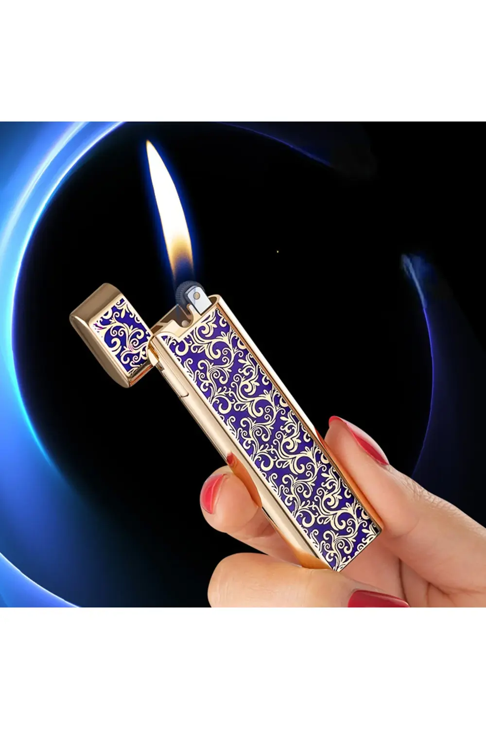 İnce Metal Desenli Sönmeyen Lüx Lüx Çakmak