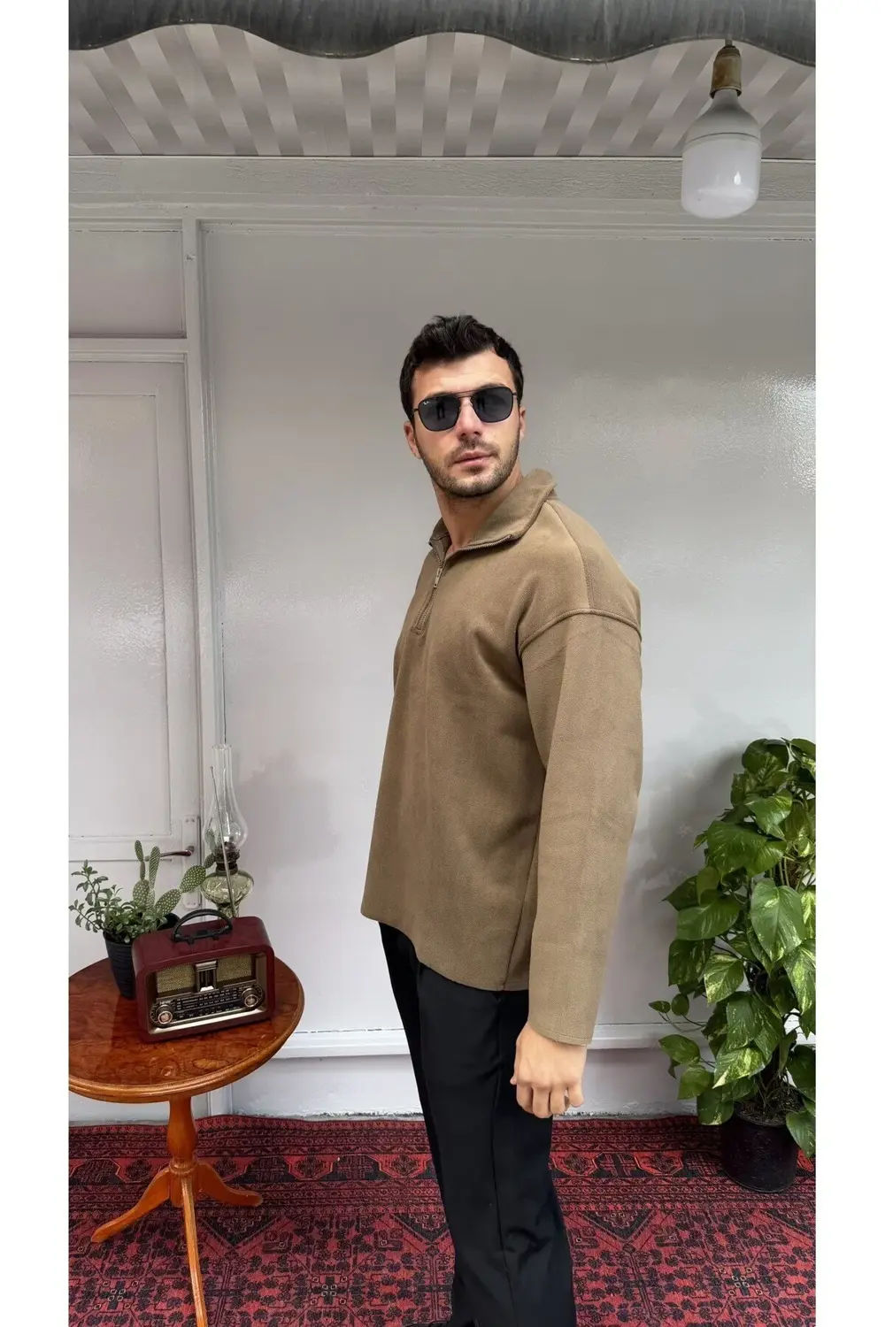 İnce Nubuk Yarım Fermuar