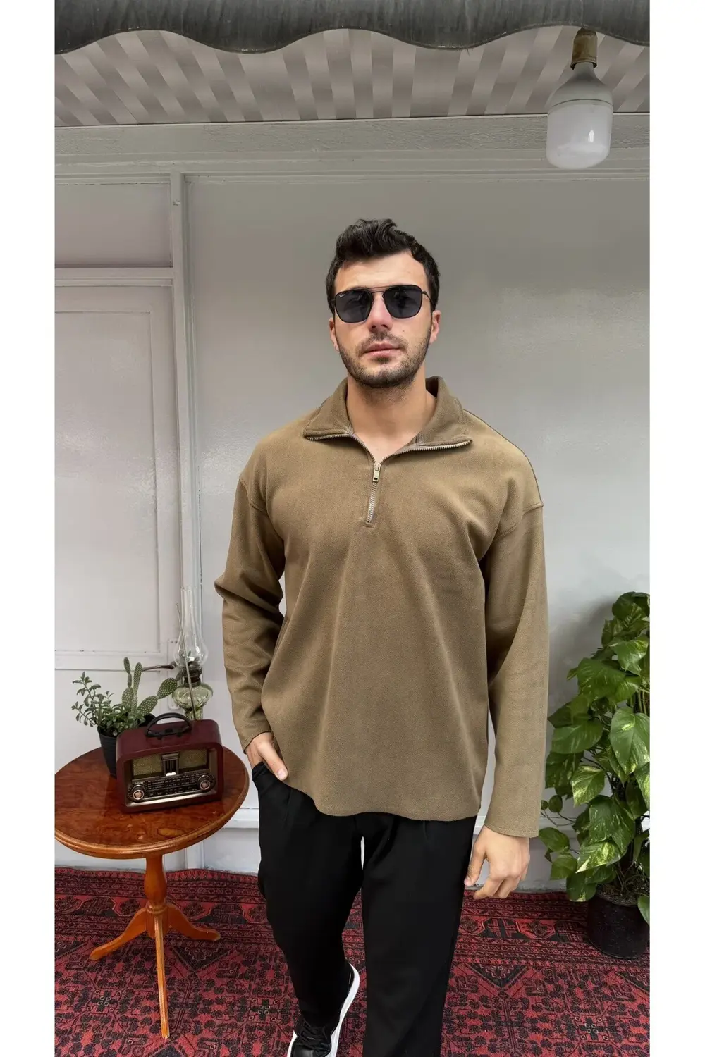 İnce Nubuk Yarım Fermuar