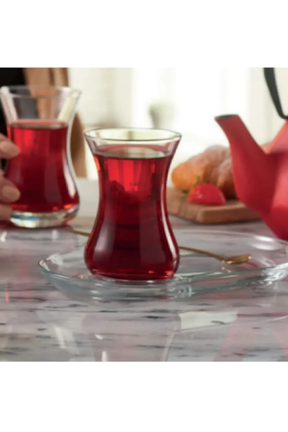 İncebelli Çay Seti 4 Parça (2 Bardak & 2 Tabak)