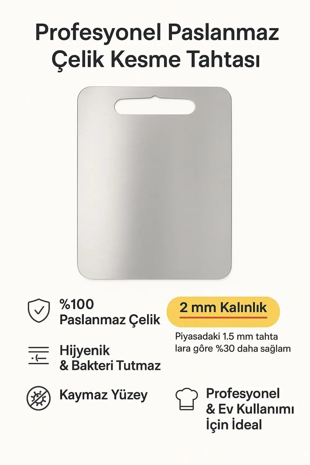 İnci Çelik 304 Paslanmaz Çelik Kesme Tahtası Antibakteriyel Pano 