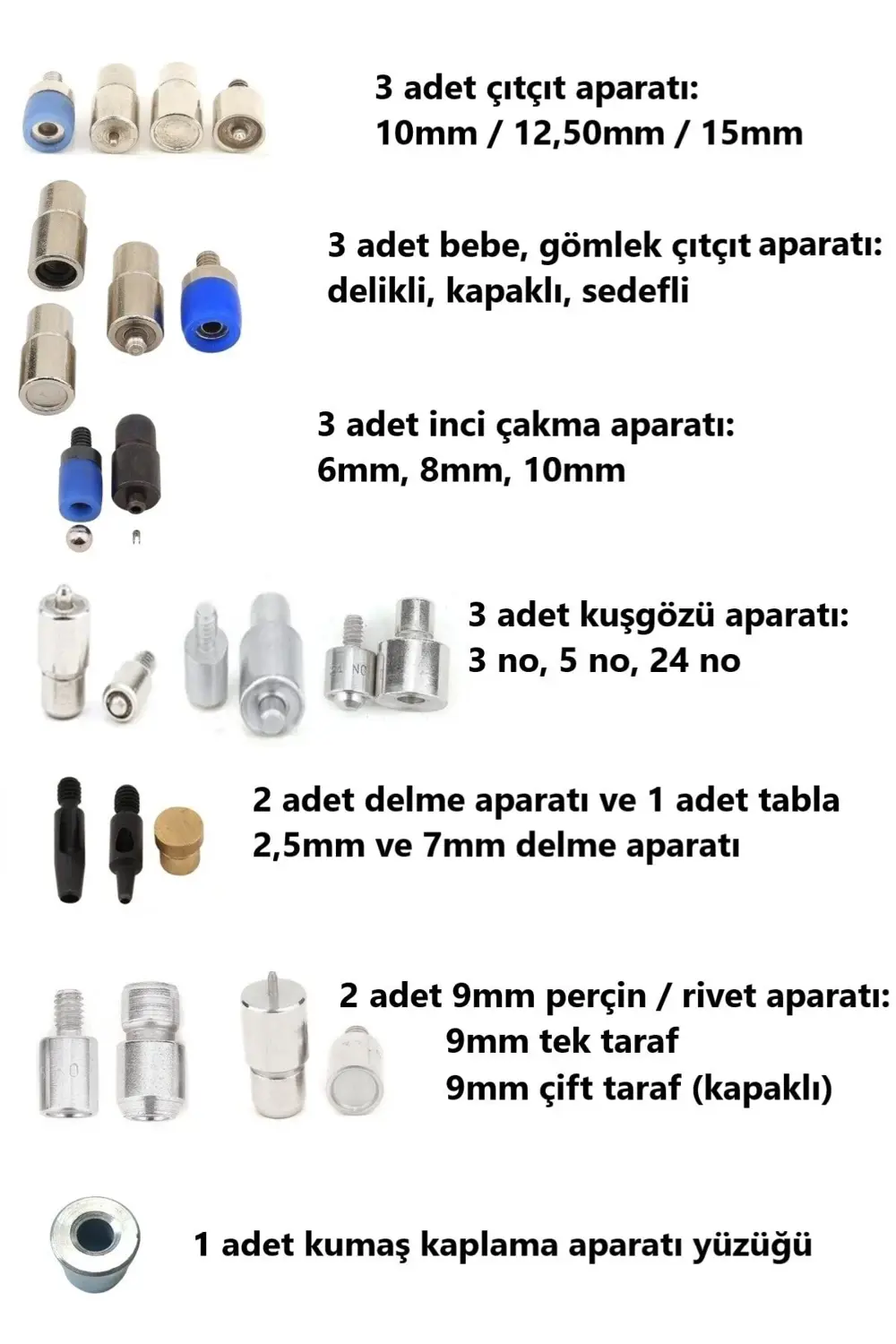 Tuhafiyecimiz İnci, Çıtçıt, Klikit, Rivet, Kuşgözü Takma Kalıplarıyla Kapsamlı