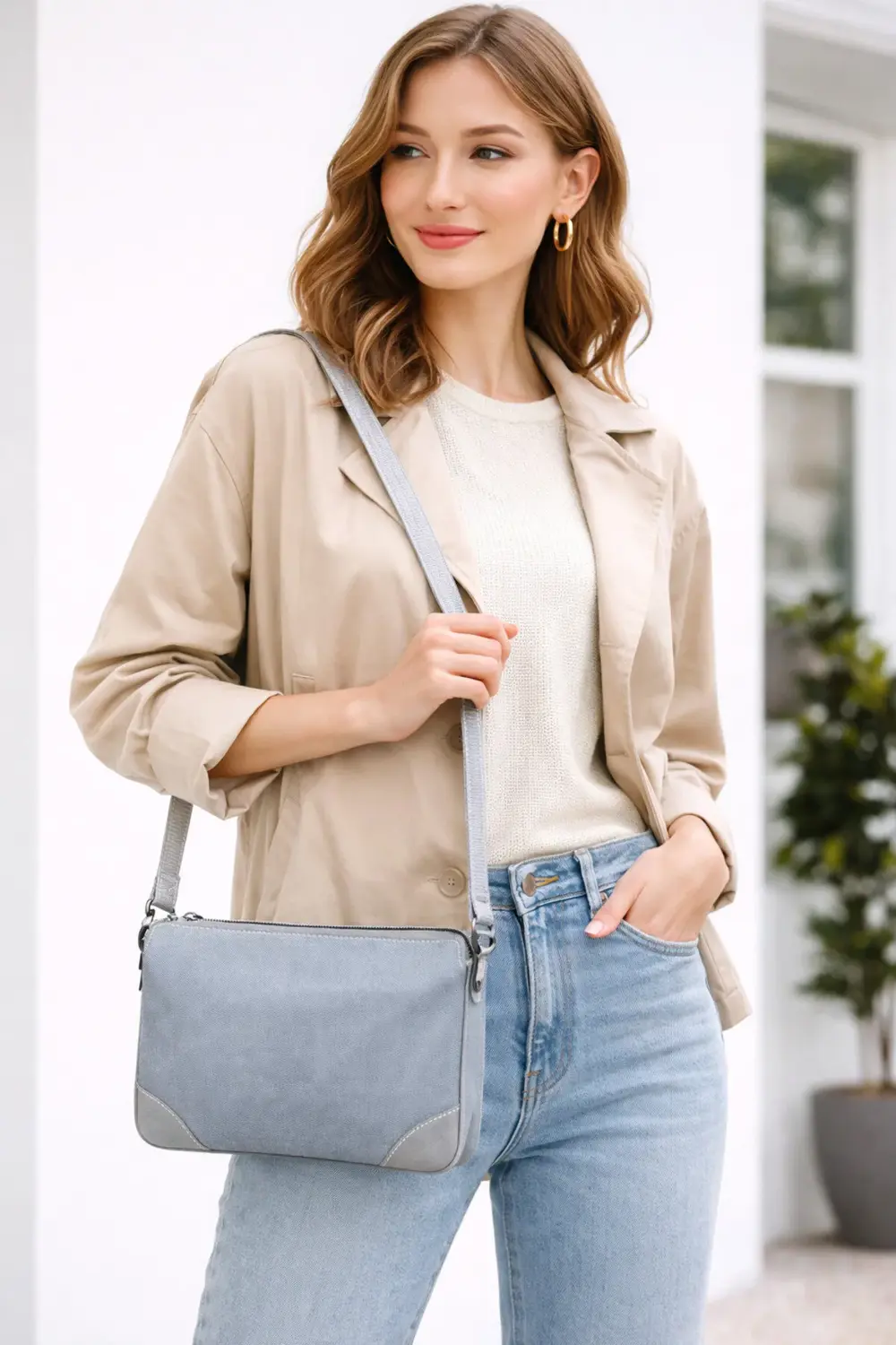 İnci Omuz Çantası Duru Çizgiler Şehirli Kadın Çapraz Çanta