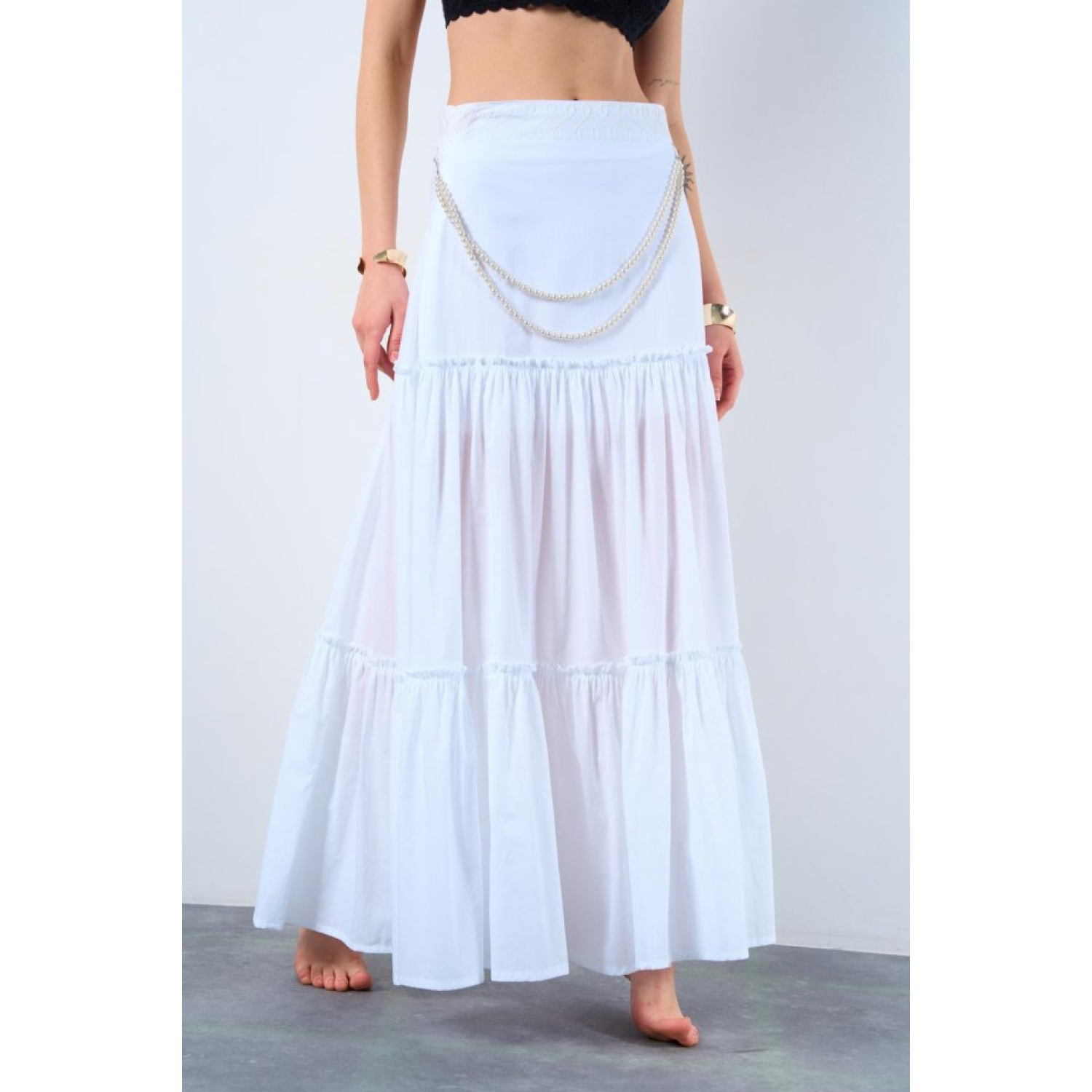 İncili Etek - Beyaz