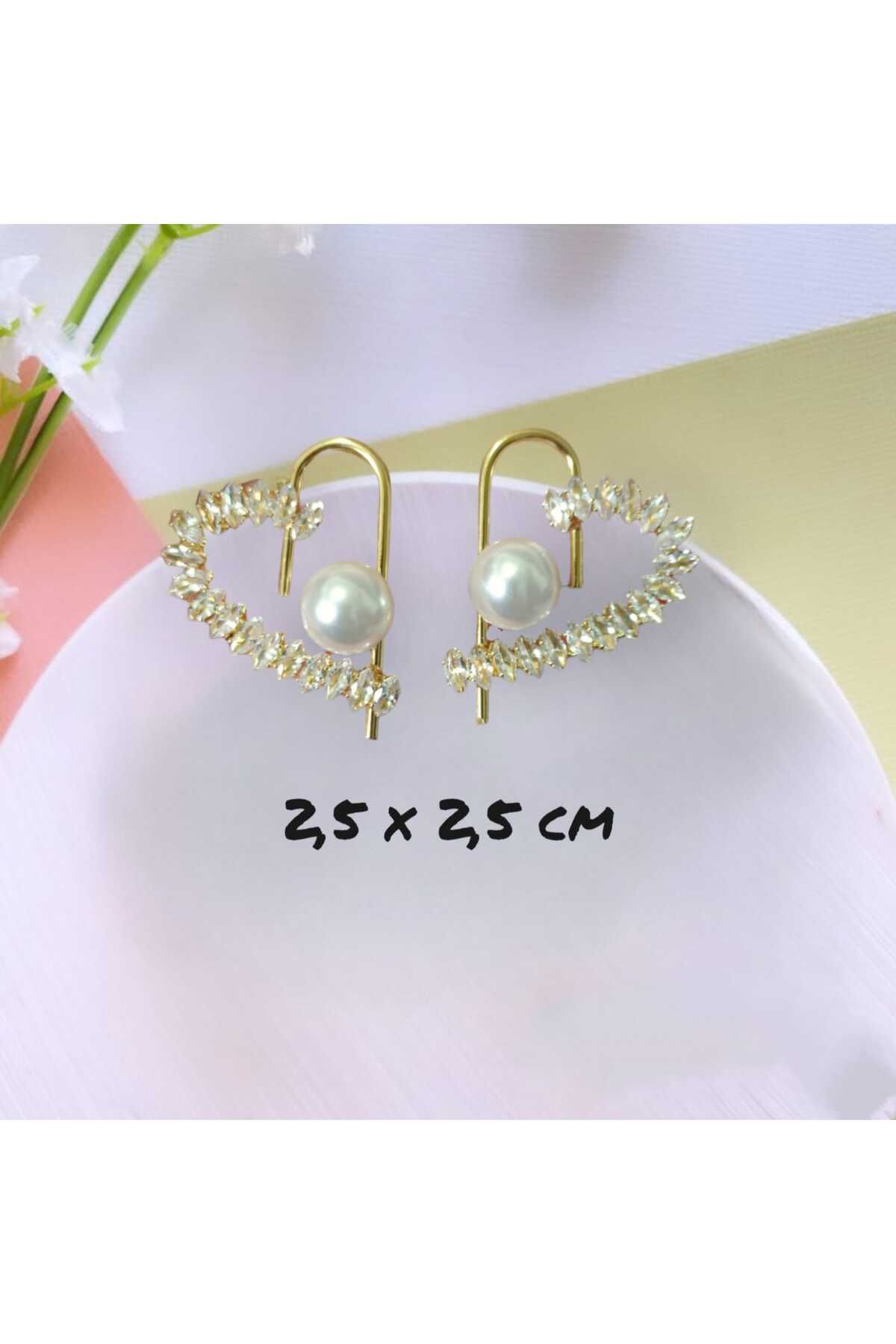 Dodemert Home İncili Kalp 925 Ayar Gümüş Zirkon Taşli Küpe