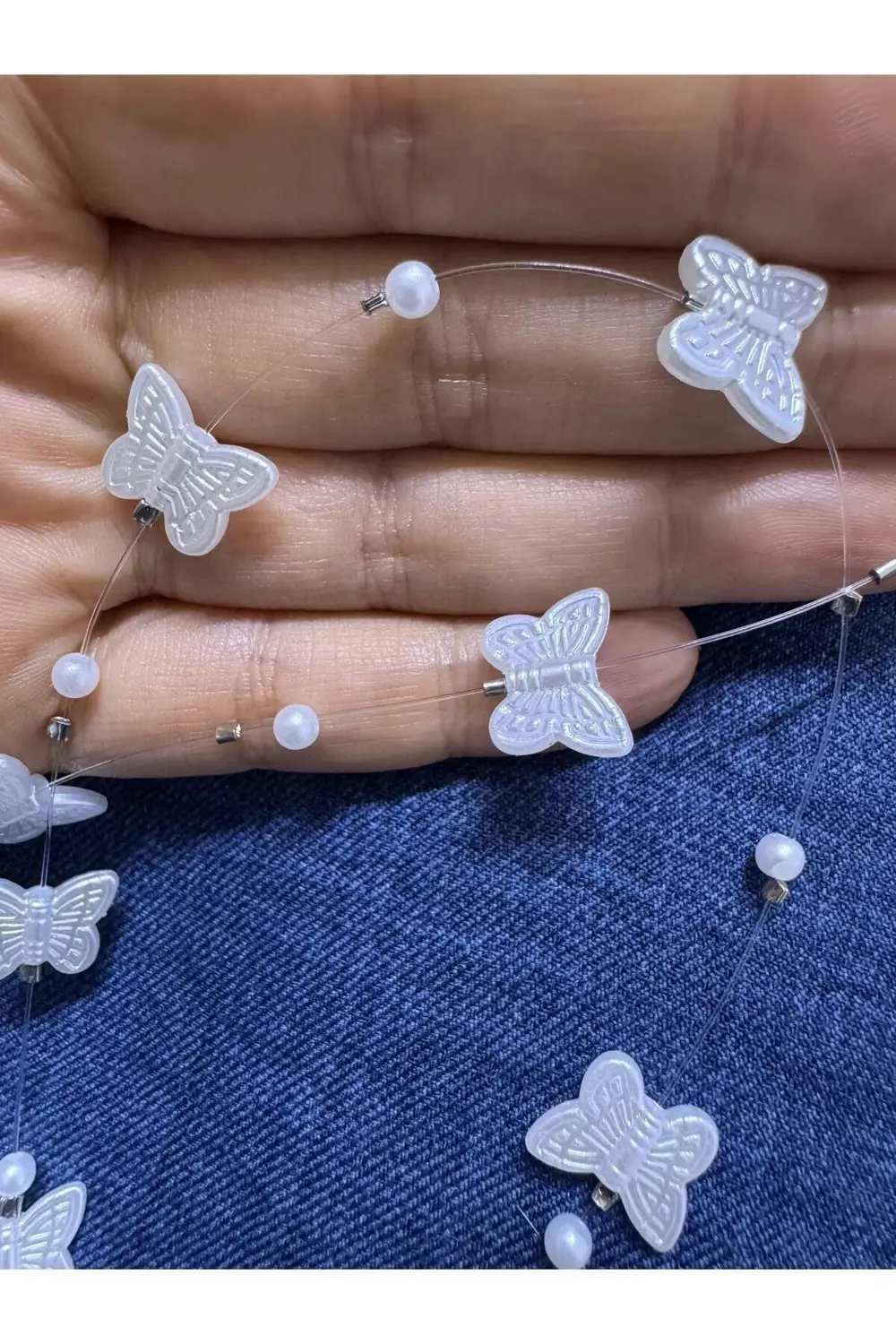 İNCİLİ KELEBEKLİ ZARİF TEL TOKALI MİSİNA SAÇ AKSESUARI