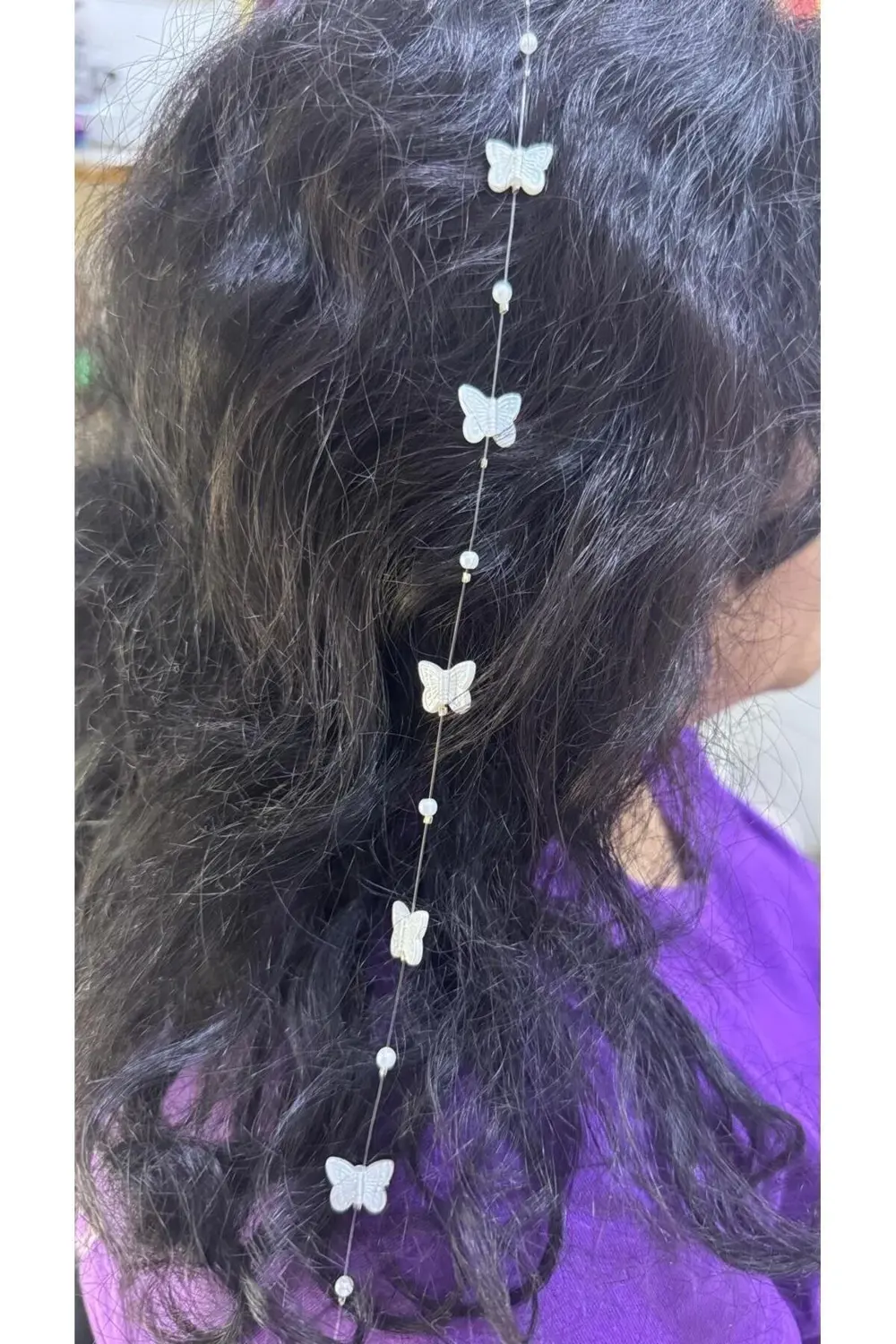 İNCİLİ KELEBEKLİ ZARİF TEL TOKALI MİSİNA SAÇ AKSESUARI