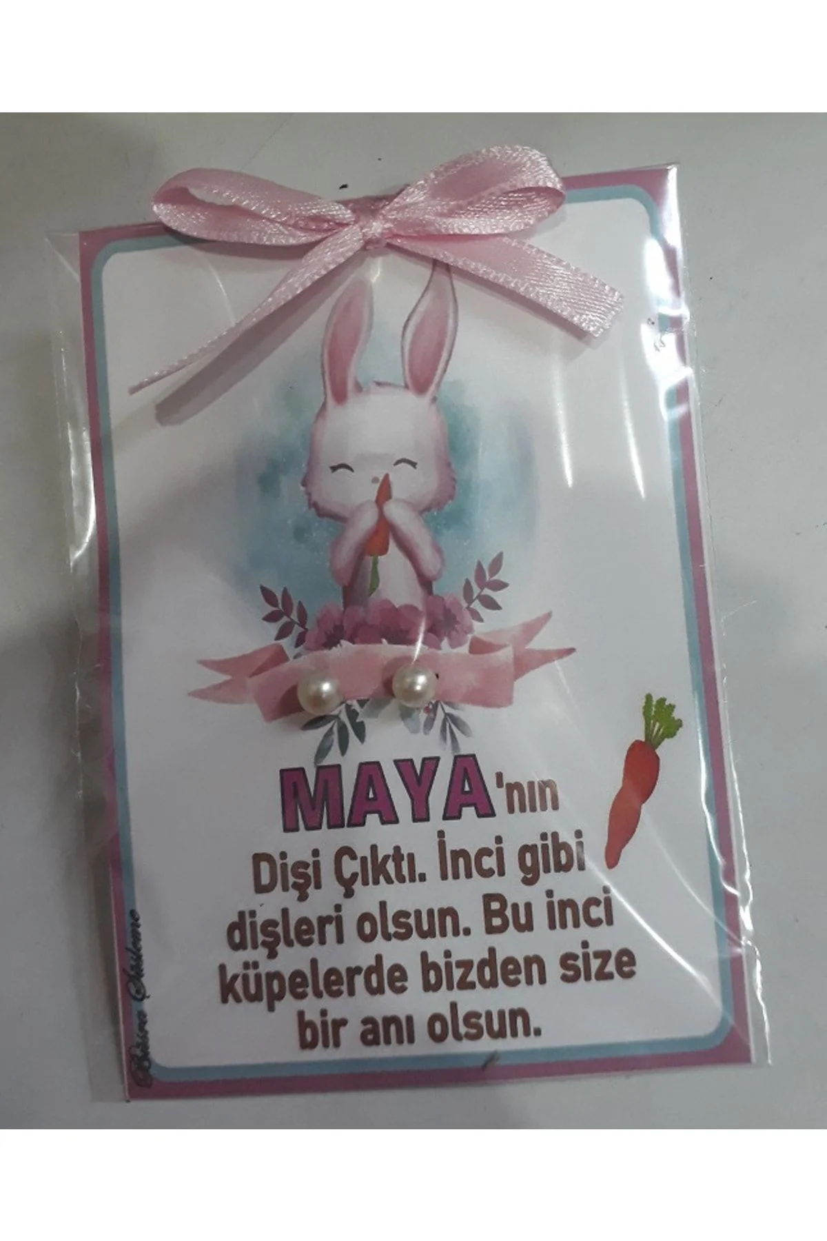 İncili Küpe Tavşanlı Diş Buğdayı Hediyeliği 25'li Kız