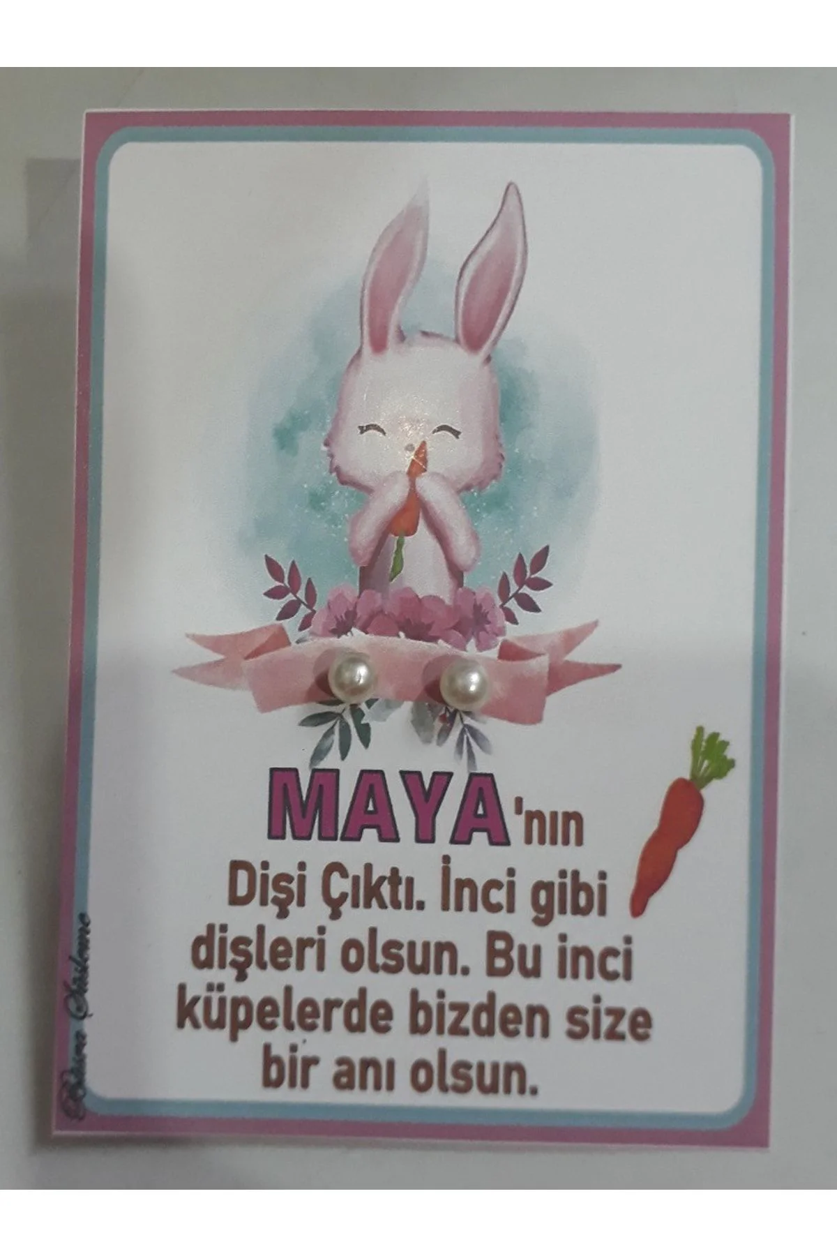 İncili Küpe Tavşanlı Diş Buğdayı Hediyeliği 25'li Kız