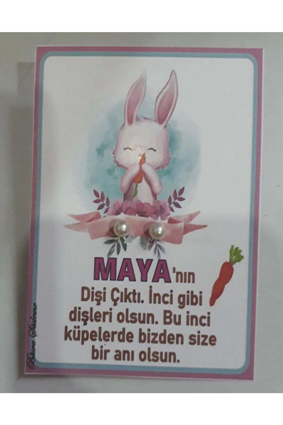 İncili Küpe Tavşanlı Diş Buğdayı Hediyeliği 25'li Kız