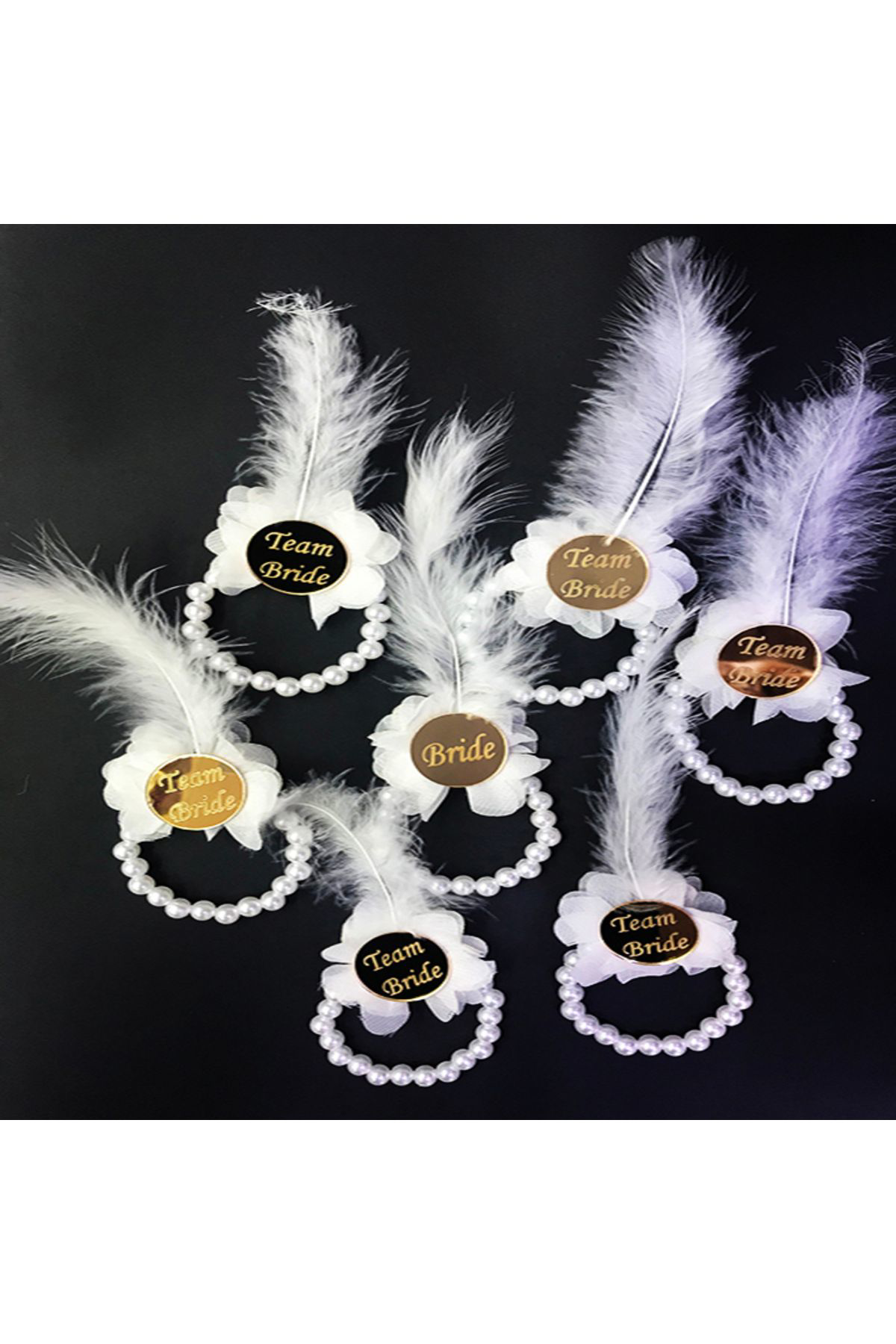 Ok Aksesuar İncili Nedime Bilekliği Altin Renk Pleksili Beyaz Otrişli 7 Adet