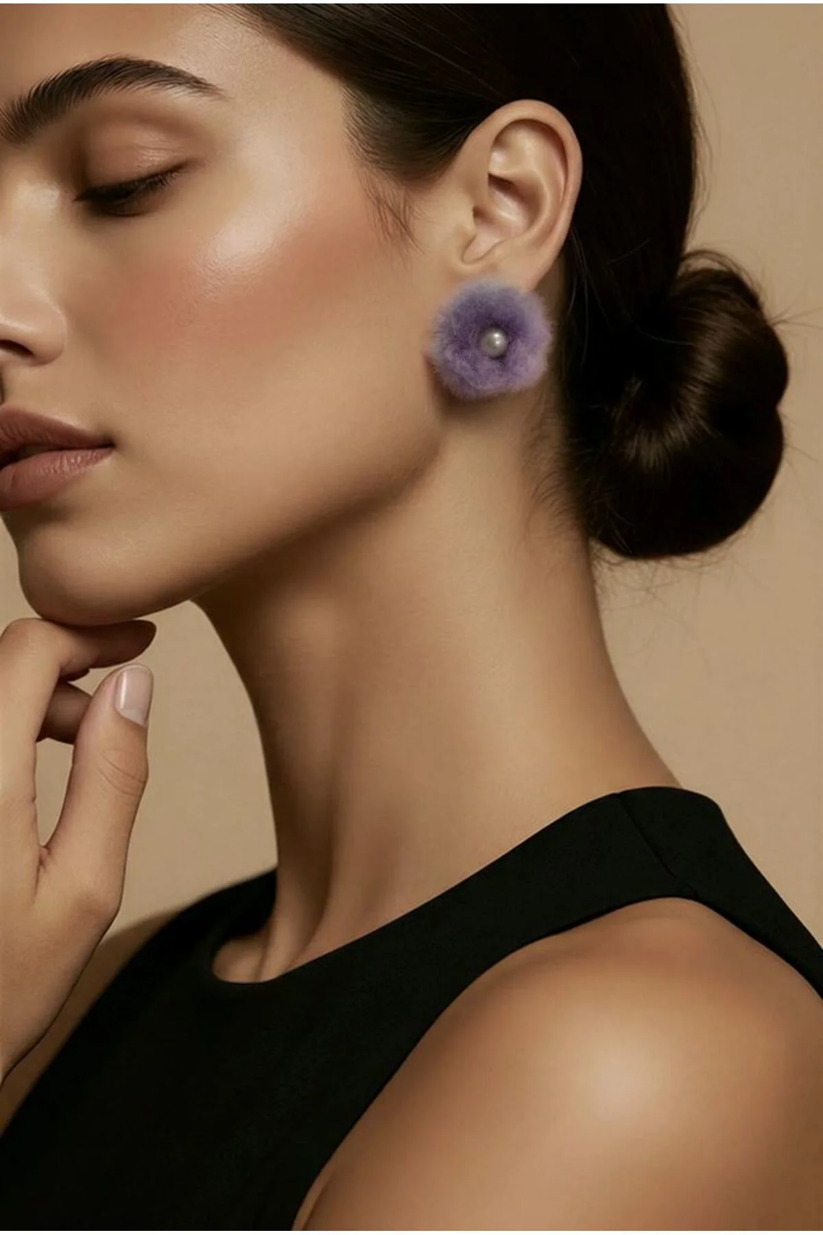 İncili Peluş Figürlü Küpe