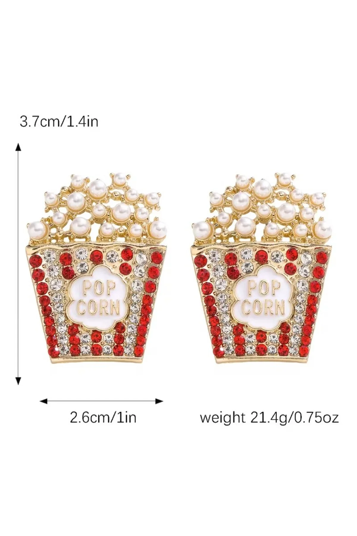 İncili ve Parlak Taşlı Popcorn Figürlü, Altın Renk Kaplama, İddialı Bijuteri Küpe - Görsel 4