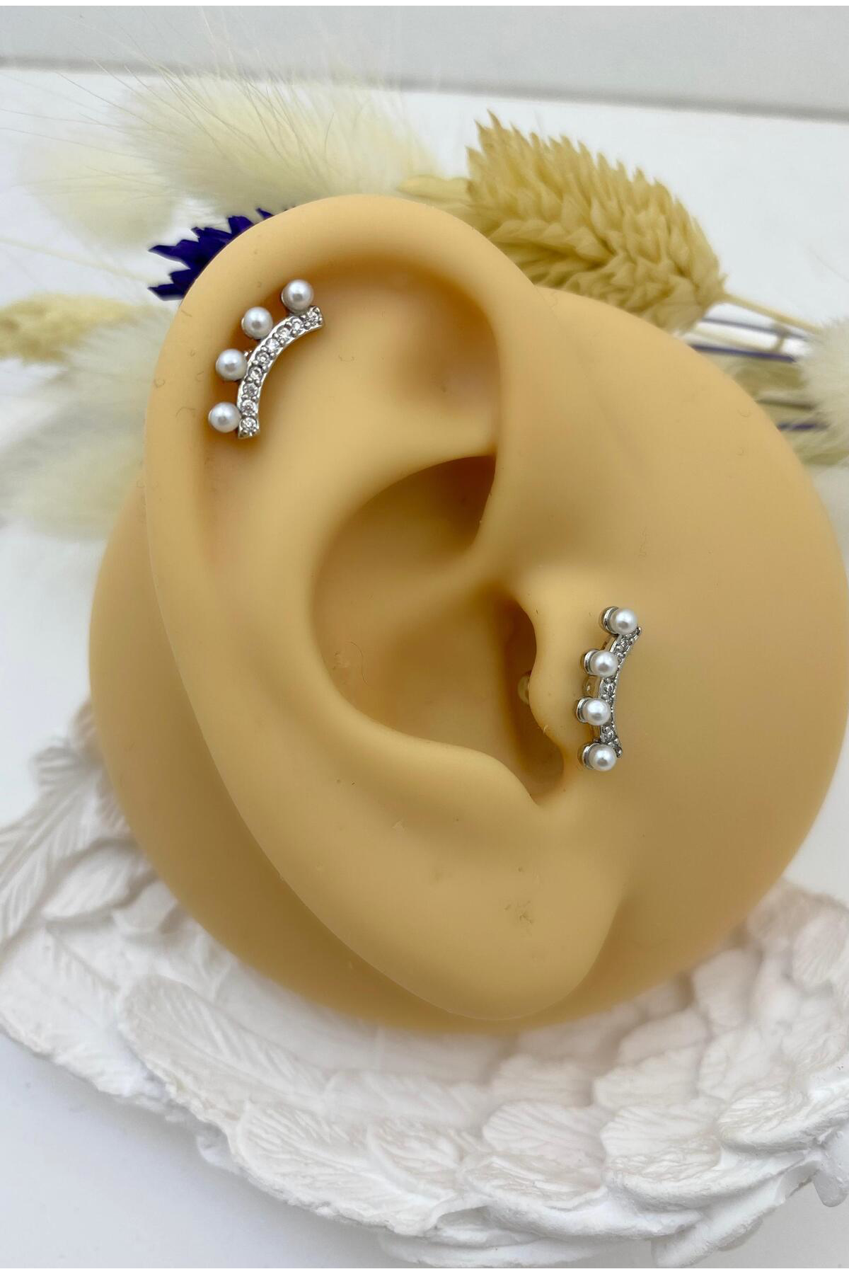 incili zirkon taşlı kıkırdak helix tragus lobe conch uyumlu pierc