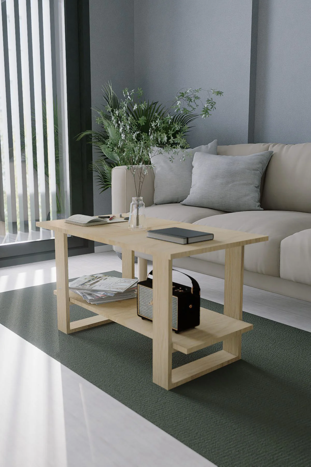 İndex Orta Sehpa, Ahşap Çam Renk, Dikdörtgen Salon Sehpası