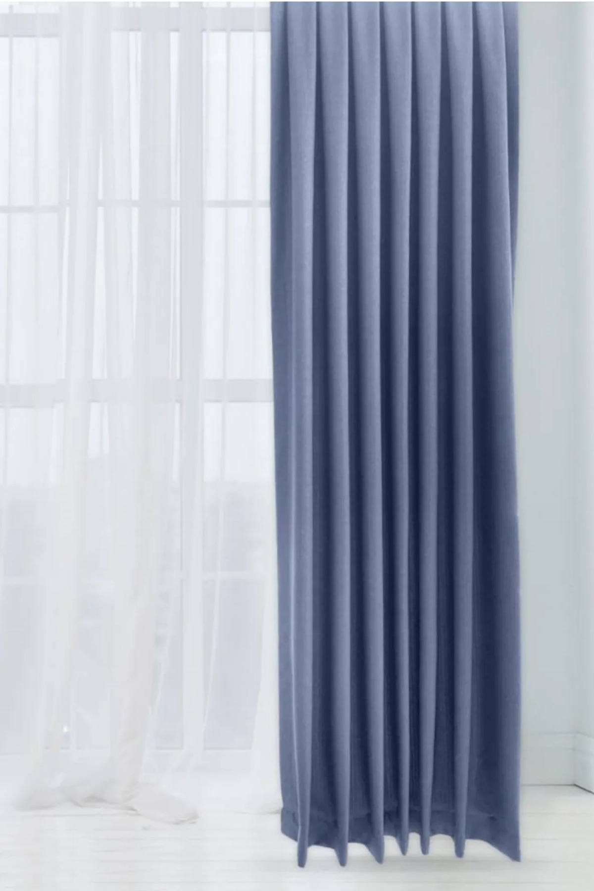 Özgün Perde İndigo Şık Doğal Keten Fon Perde - Tek Kanat Ve Bağlama Koluyla B