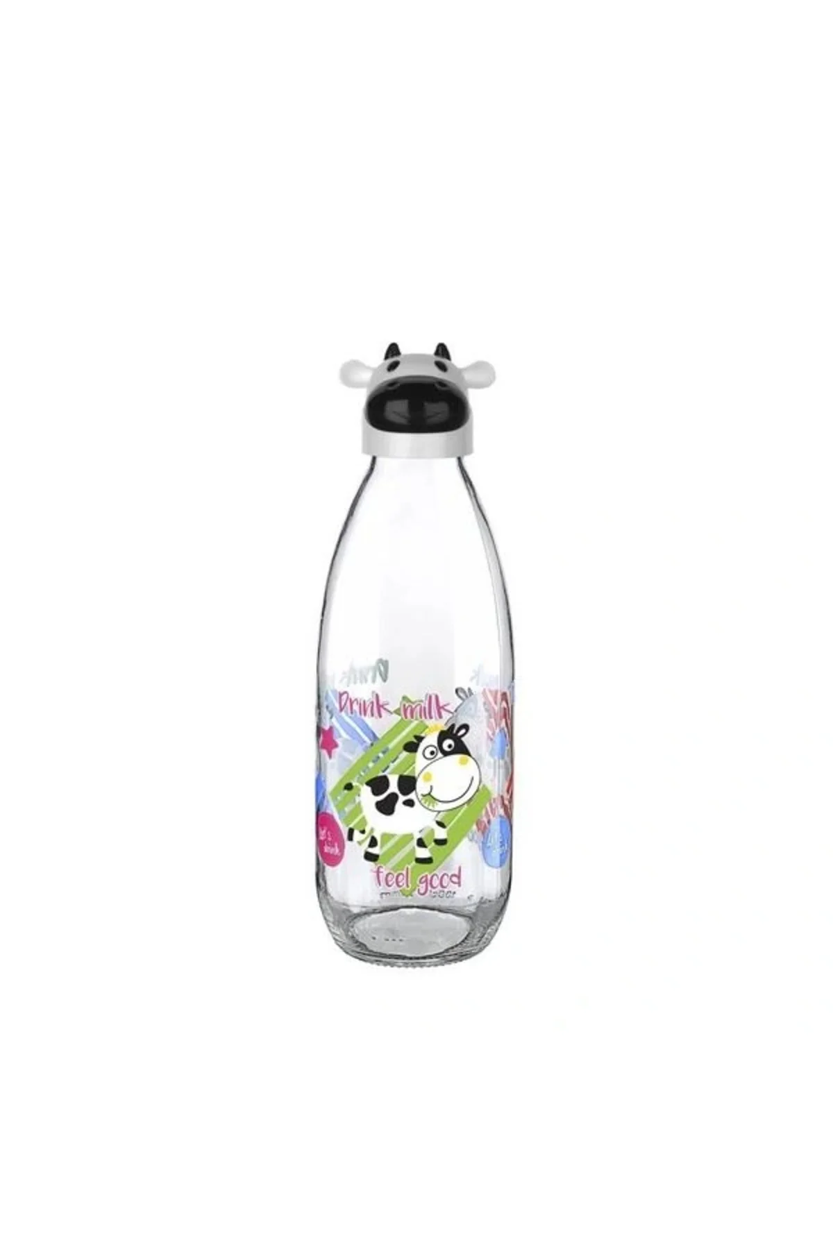 İnek Tasarımlı Sevimli Cam Suluk - Süt Şişesi 1000 Ml - Görsel 3