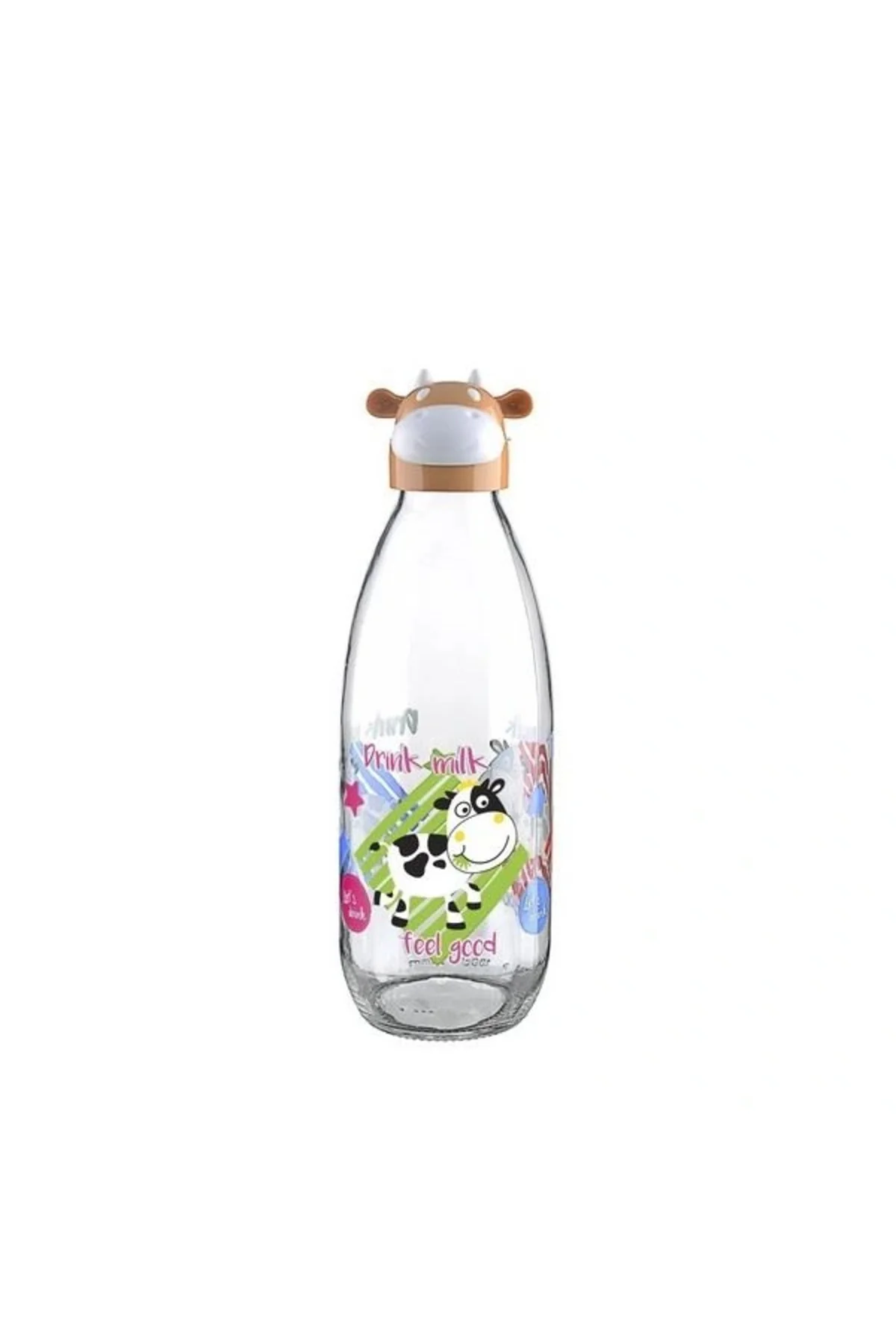 İnek Tasarımlı Sevimli Cam Suluk - Süt Şişesi 1000 Ml - Görsel 2