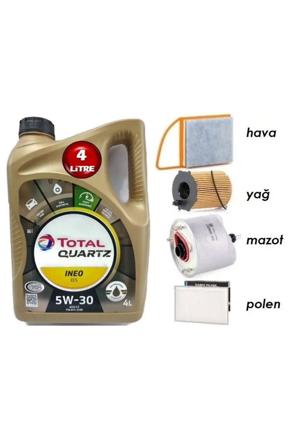 İneo Ecs 5w30 4lt Peugeot 3008 1.6 Dizel Yağ Bakım 5li Set Euro5