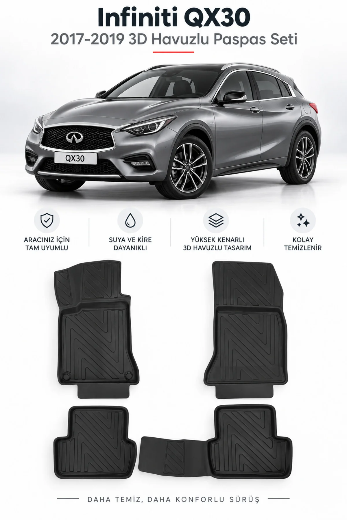 Infiniti QX30 2017-2019 Karbon Desenli Premium 3D Havuzlu Oto Paspas Infiniti QX30 2017-2019 Karbon Desenli Premium 3D Havuzlu Oto Paspas