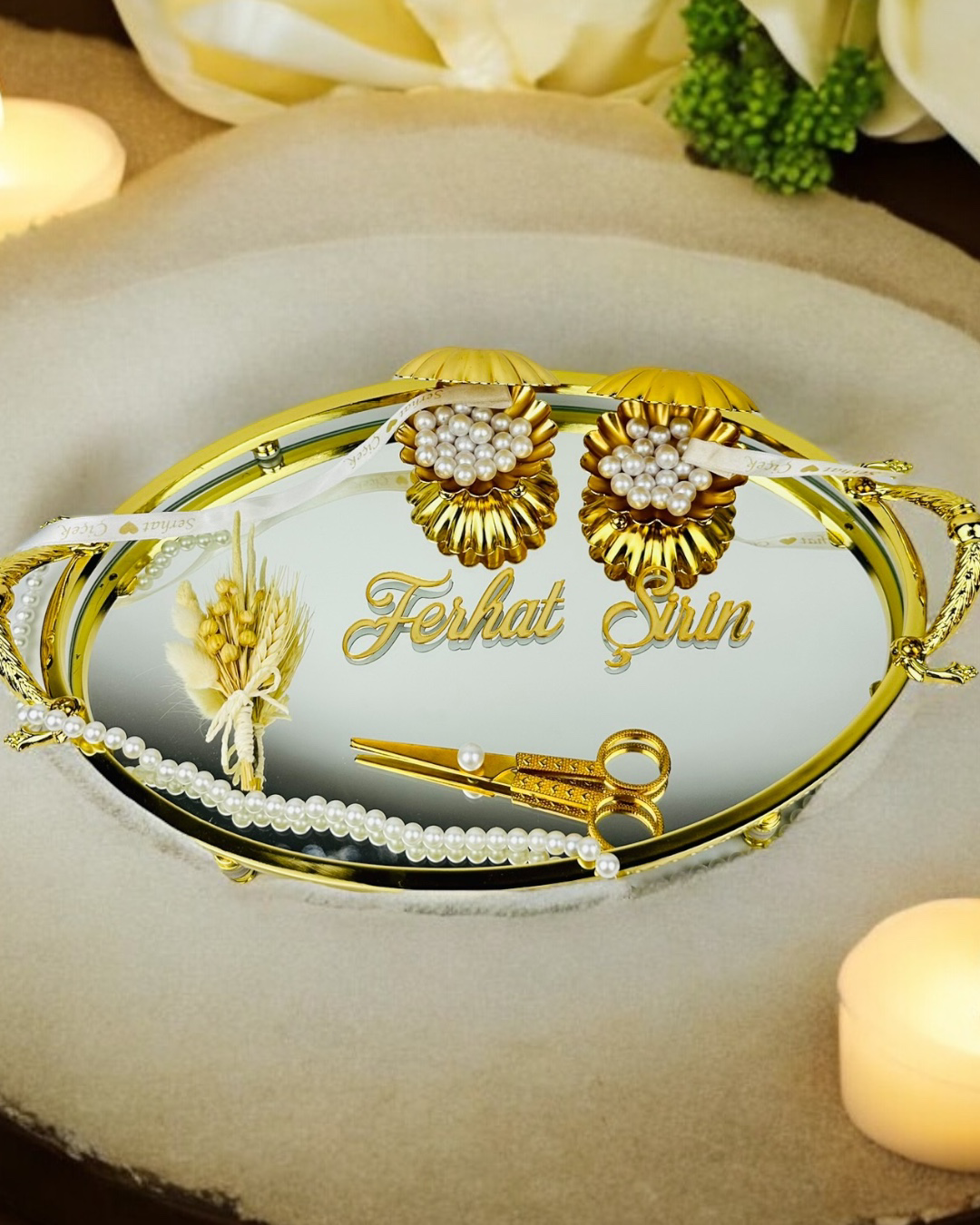 Infinity Gold Şık Söz Nişan Yüzük Tepsisi