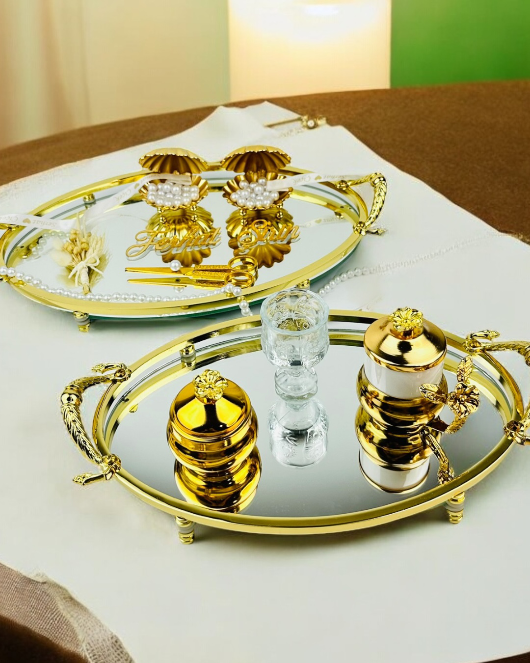 Infinity Gold Şık Söz Nişan Tepsisi