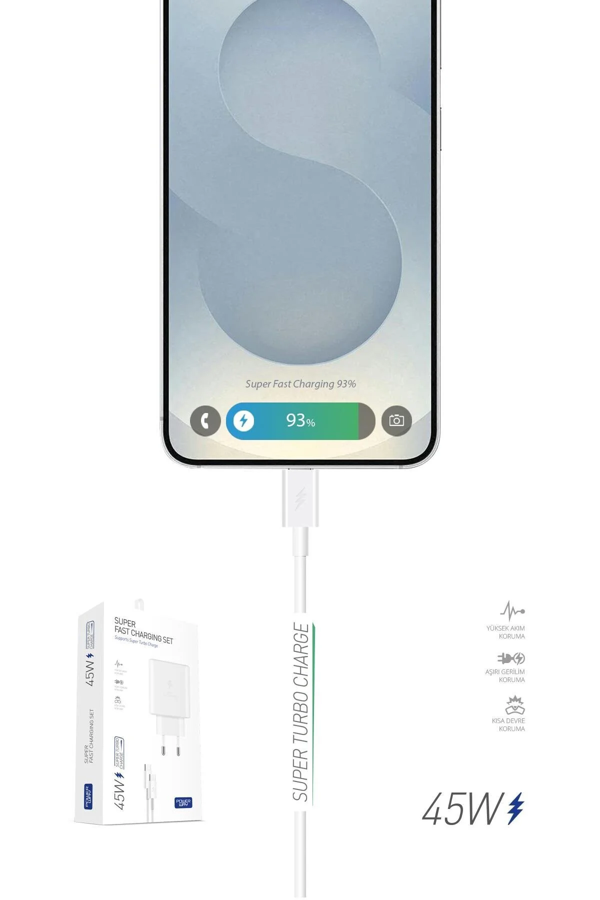 Infinix GT 10 Pro İle Uyumlu PD 45W Süper Hızlı Şarj Adaptörü + 1 Metre Type-C Kablo
