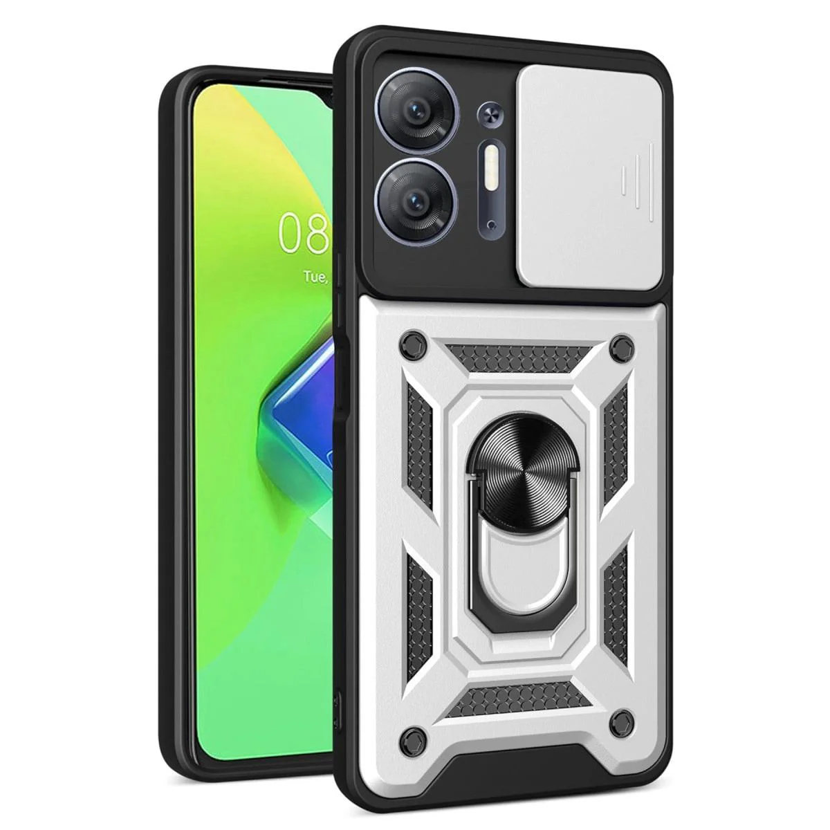 Infinix Hot 30 5G ile Uyumlu Kılıf - Lens Yüzüklü Silikon Kılıf, Gümüş Infinix Hot 30 5G ile Uyumlu Kılıf - Lens Yüzüklü Silikon Kılıf, Gümüş