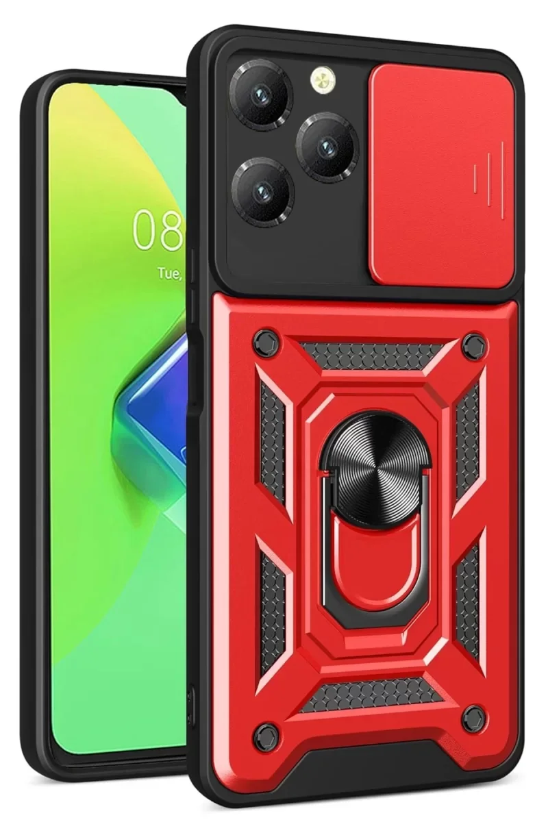 İnfinix Hot 40 Pro Kılıf Pars Lens Yüzüklü Silikon - Kırmızı