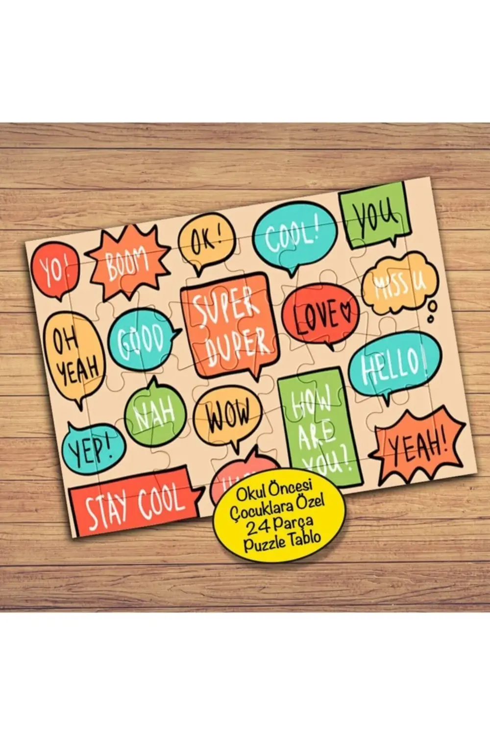 Ingilizce Kelime Balonları 24 Parça Çocuklara Özel Yapboz Tablo-6