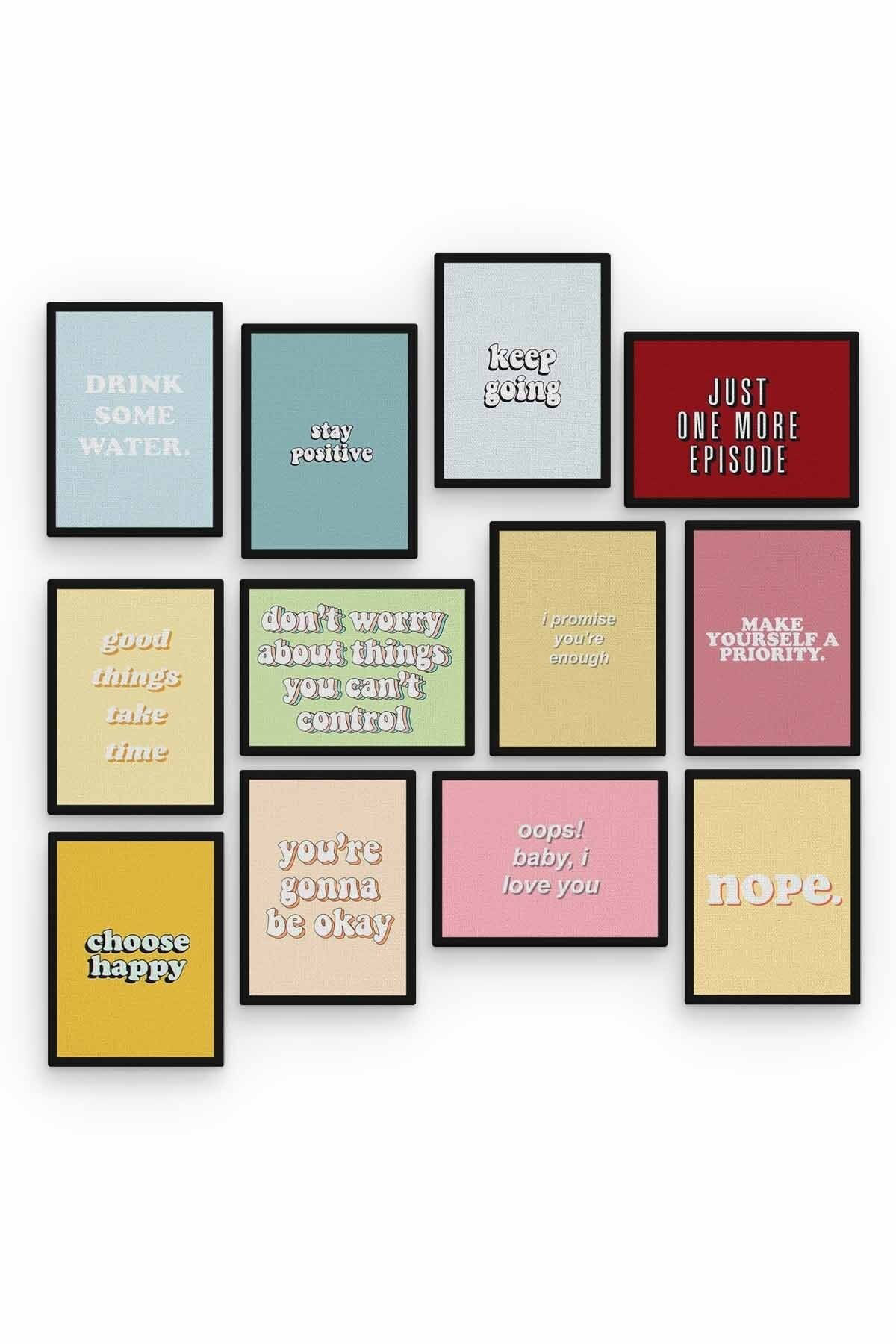 Ingilizce Sözler 12 Parça Ahşap Mdf Tablo Zlltb300