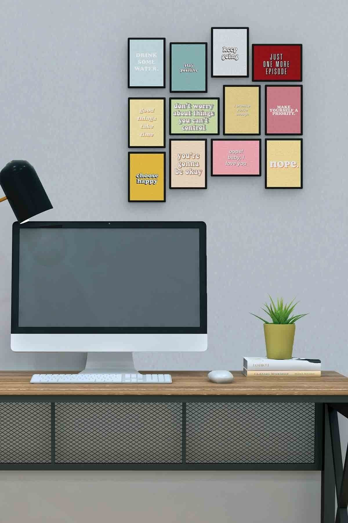 Ingilizce Sözler 12 Parça Mdf (ahşap) Tablo Ofis Boyu 