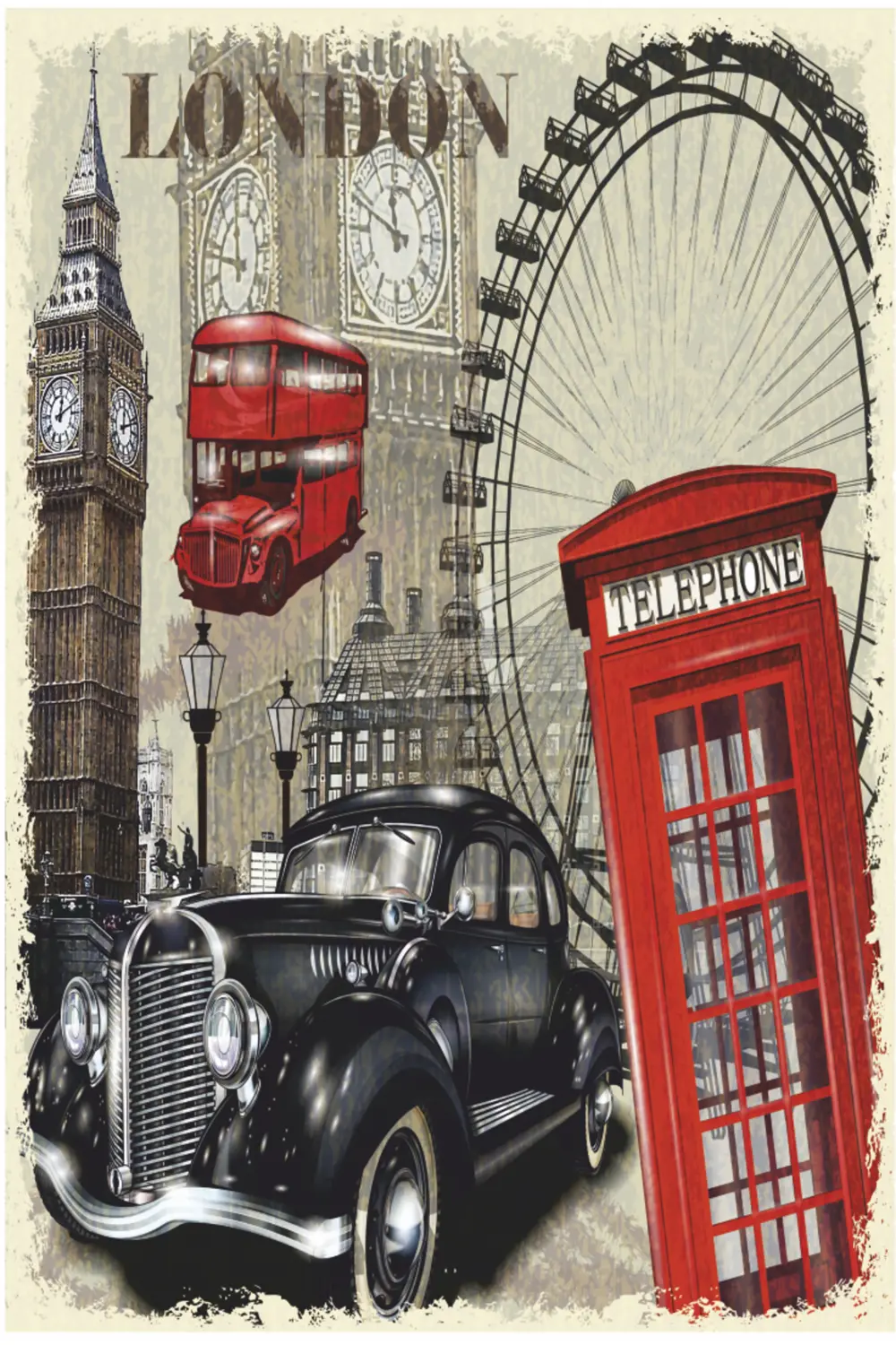 İngiltere Londra Sembolleri Turistik Gezi Temalı Retro Ahşap Post