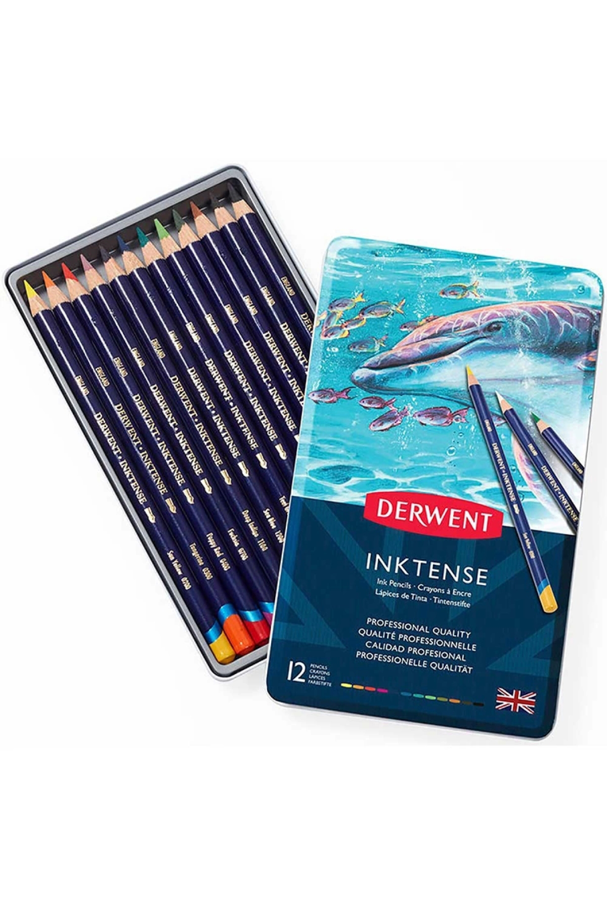 Derwent İnktense Mürekkep Bazli Kuru - Sulu Boya Kalem Seti 12 Renk Tenek