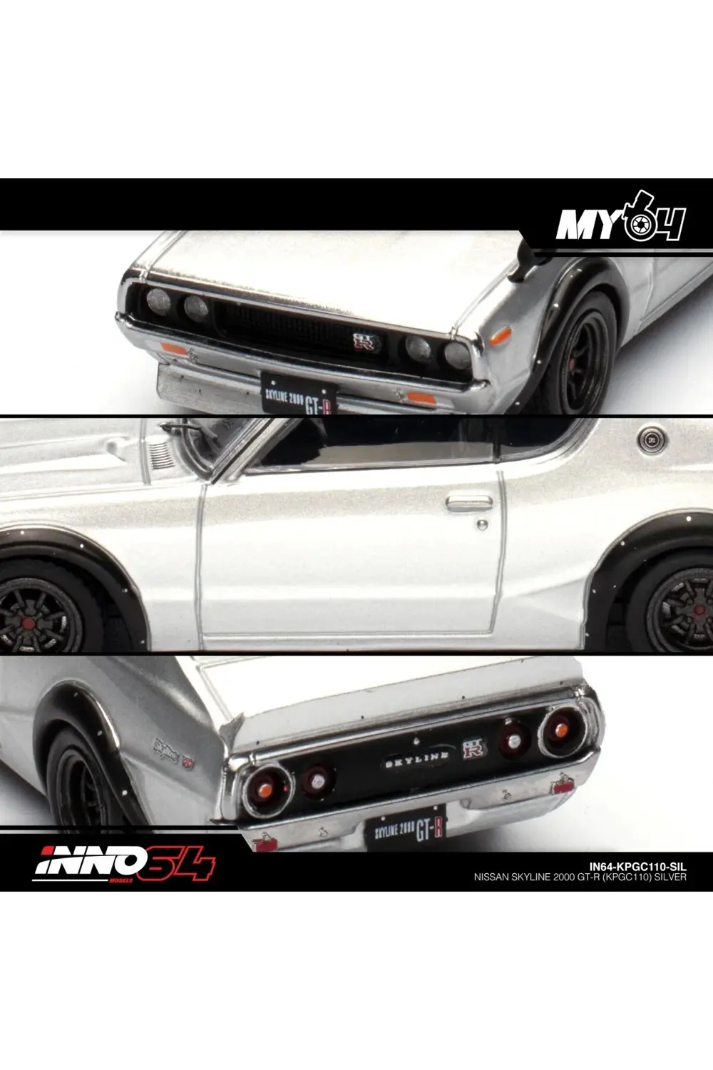 Inno 1/64 NISSAN SKYLINE 2000 GT-R (KPGC110) Silver IN64-KPGC110-