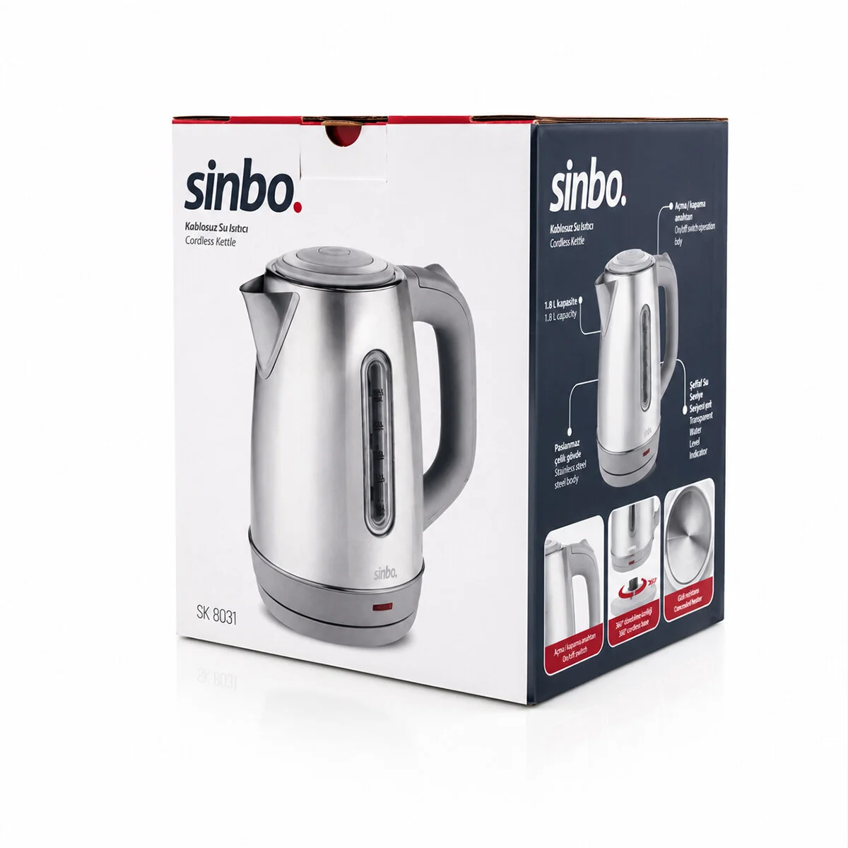 İnoks Çelik Kettle Su Isıtıcısı Kablosuz Kullanım 1.8LT 360° Dönebilme Otomatik Kapanma SK-8031 Fiyatı, Yorumları ve Özellikleri