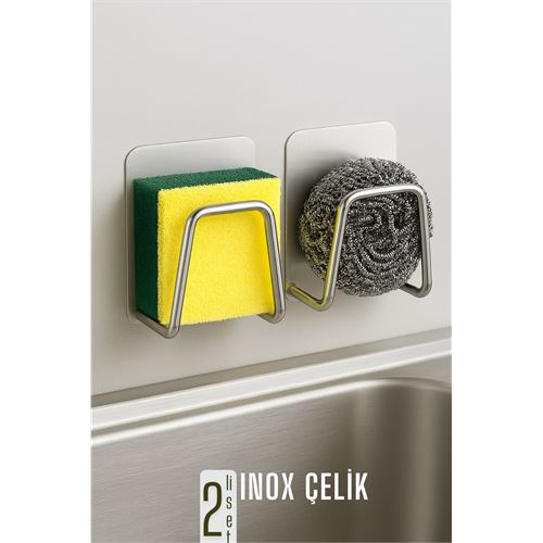 Inox Bulaşık Sübgerlik Stant- Mutfak Askısı Profesyonel 2'li SET