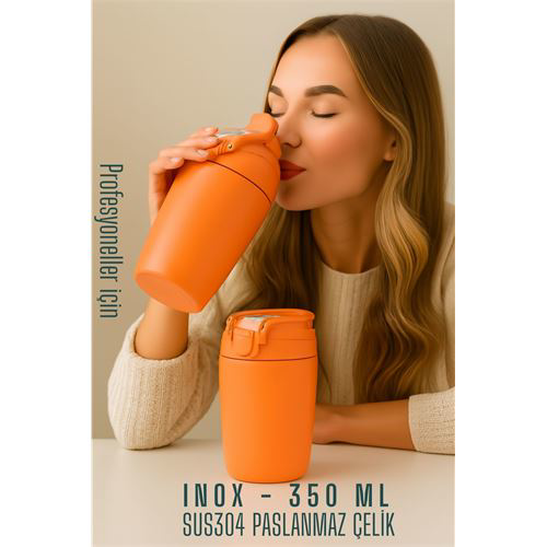 Inox Çelik Kahve Bardağı - 350 ml  SUS304 Çelik Termos Profesyone