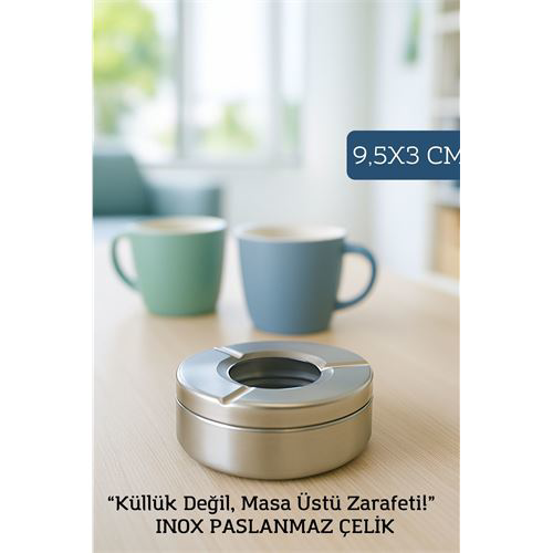 Inox Çelik Küllük – 9.5 cm x 3 cm | Modern, Hijyenik ve Dayanıklı