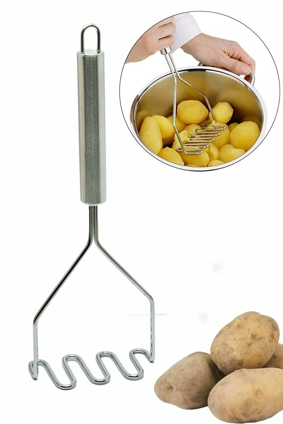 İnox Paslanmaz Metal Patates Ezici Püre Yapıcı 27 Cm İnox Paslanmaz Metal Patates Ezici Püre Yapıcı 27 Cm