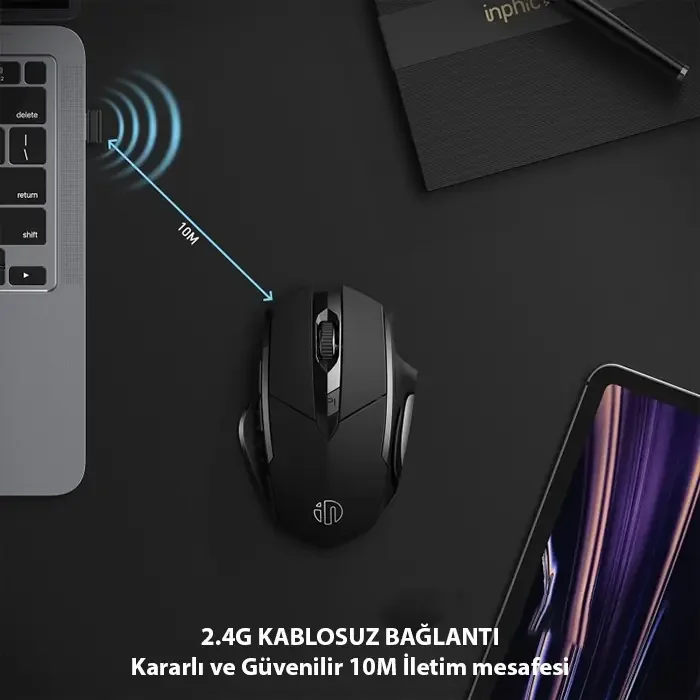 İNPHİC PM6 Kablosuz Fare Şarj Edilebilir Sessiz Kullanım 2.4G 500 mAh USB Mouse-1852