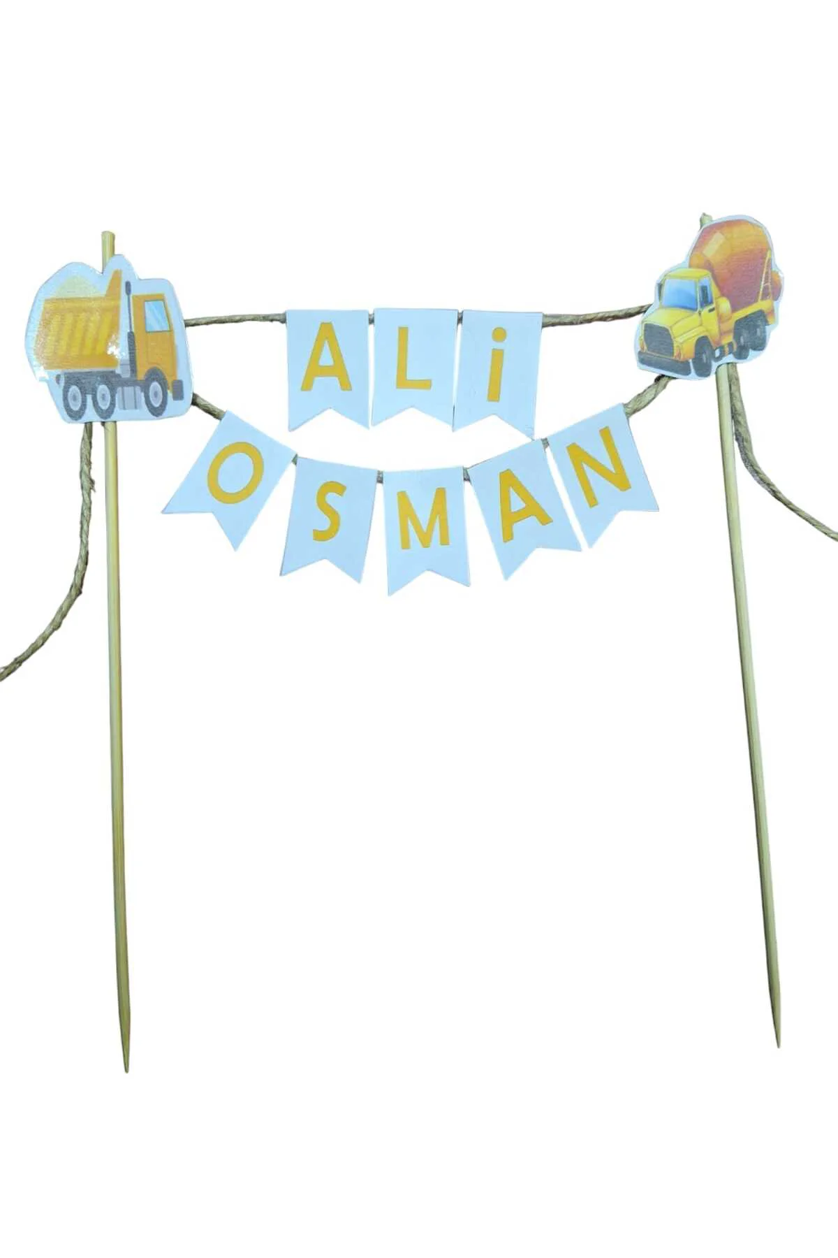 İNŞAAT KONSEPTLİ İKİ İSİMLİ DOĞUM GÜNÜ İSİMLİ PASTA SÜSÜ FLEMASI